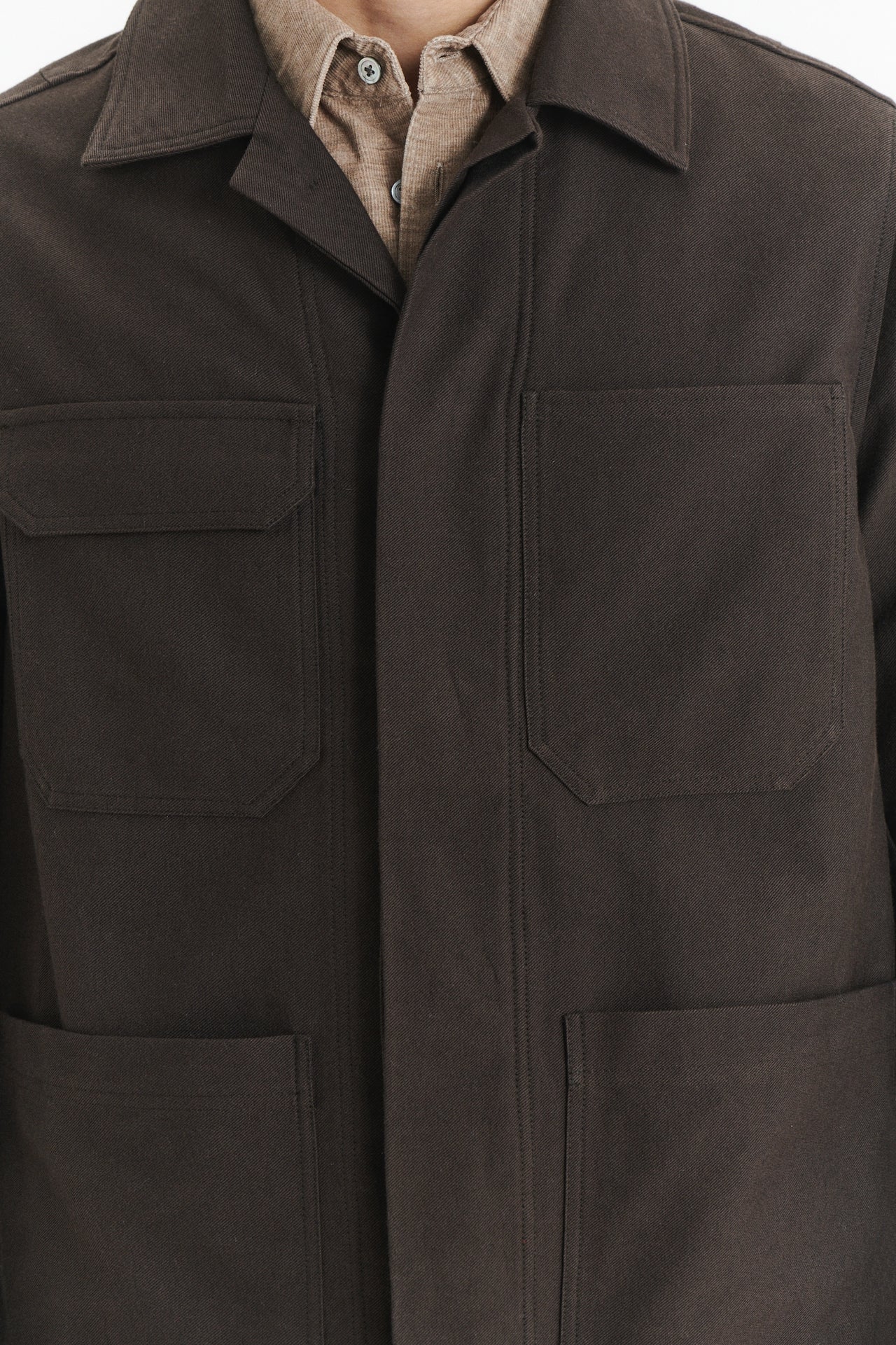 最高級ブラウンのイタリア製ウールとコットンを使用したワークウェア ジャケット