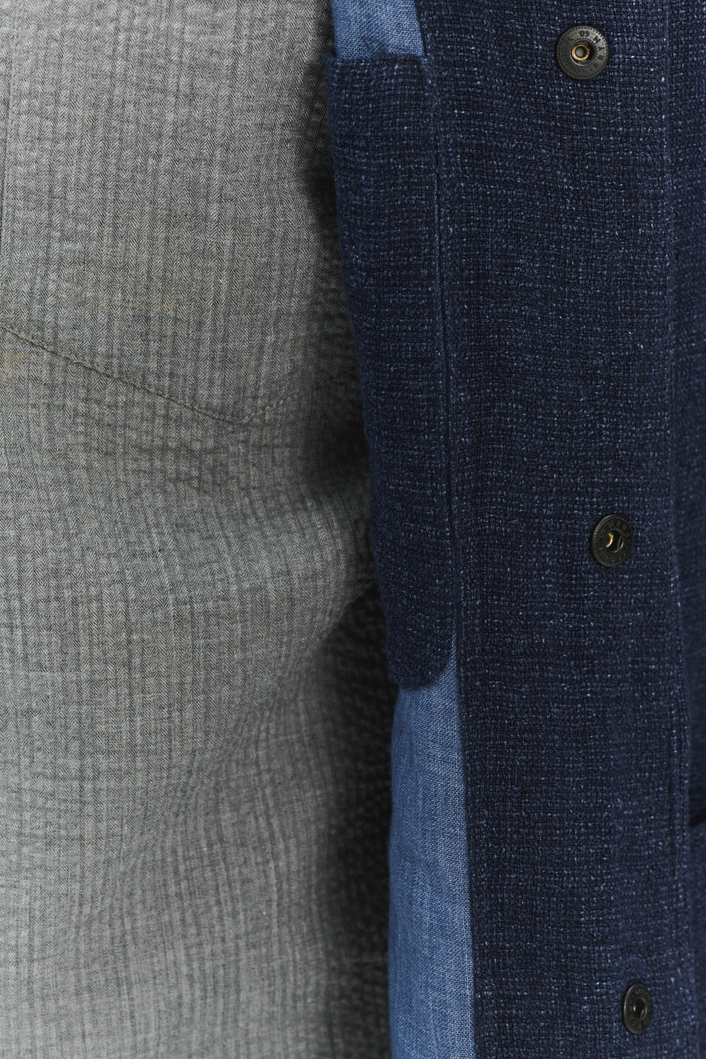 Round Collar Jacket in a Navy Fluid and Structured Italian Linen Crepe