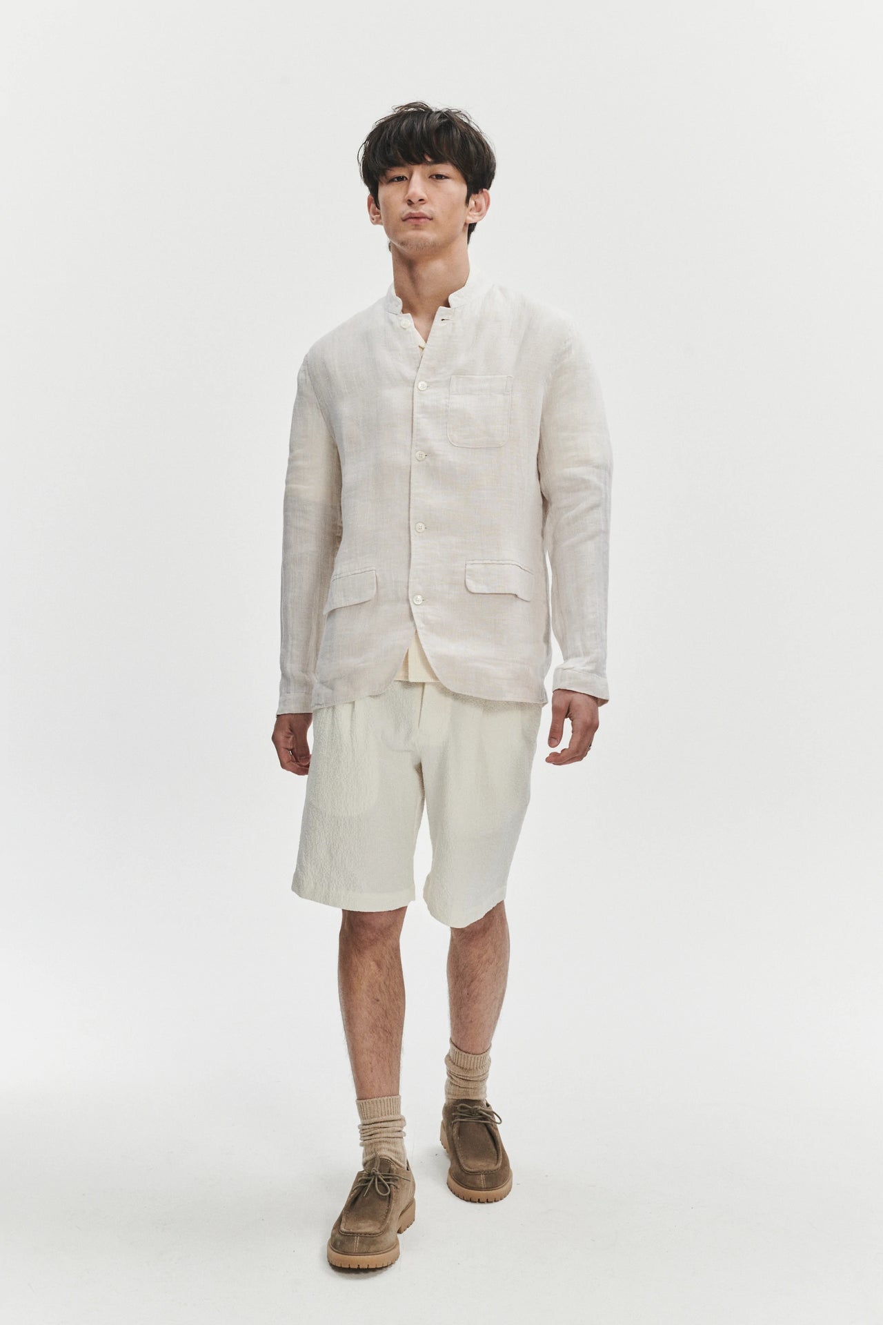 Strong Jacket in an Off-White Double Sided Fatigue Italian Linen and Cotton