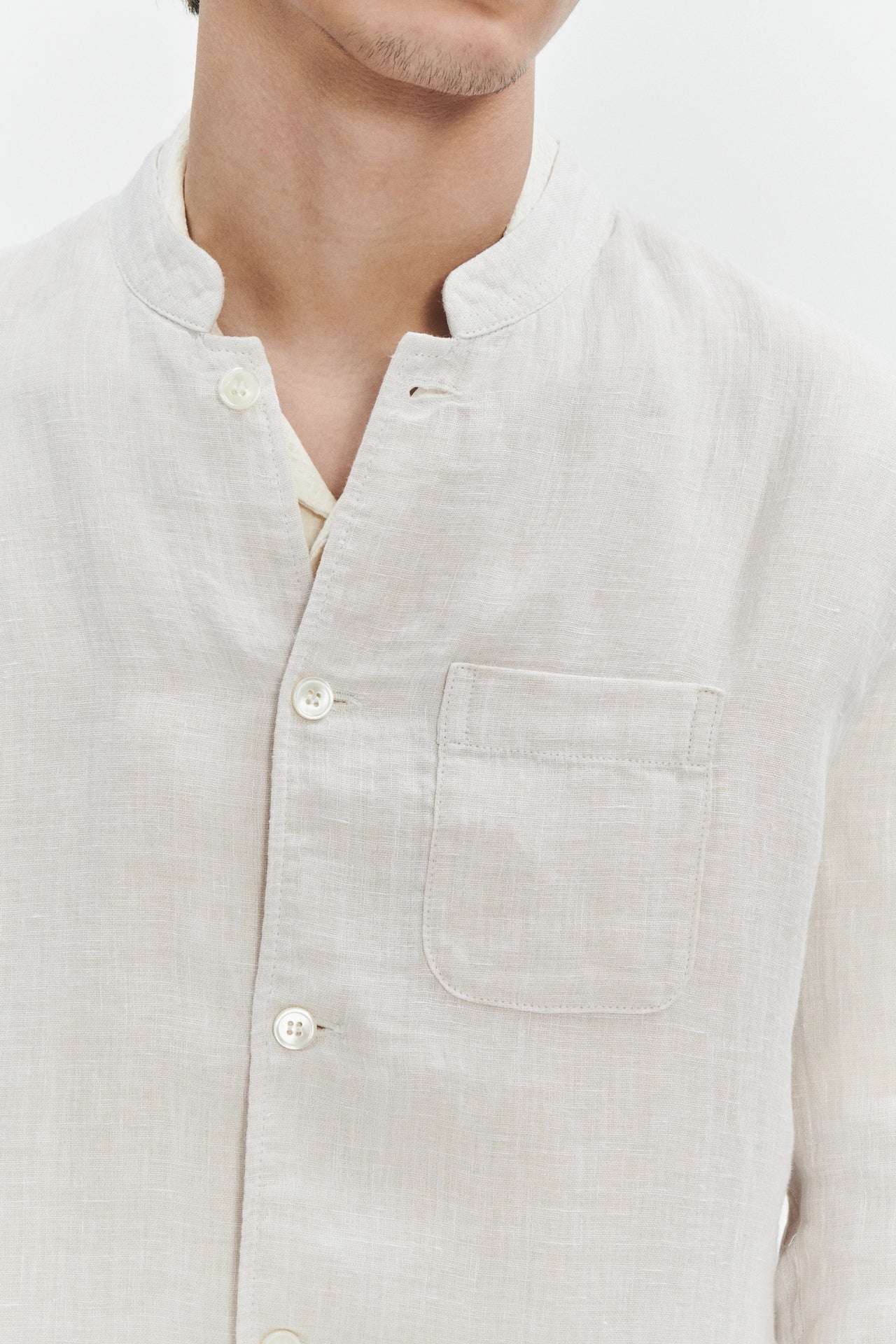 Strong Jacket in an Off-White Double Sided Fatigue Italian Linen and Cotton