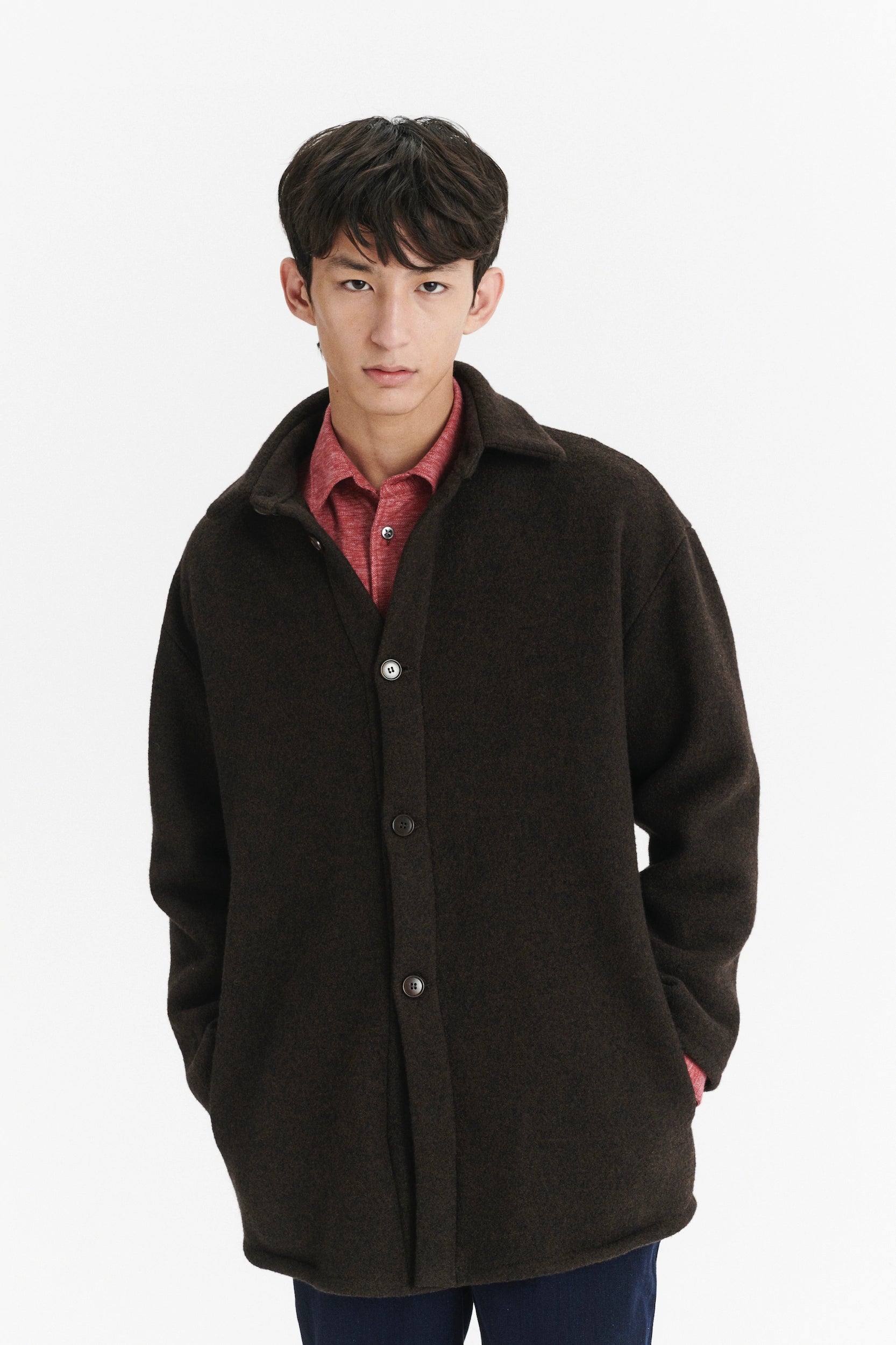 Finest Over Shirt Jacket in a Dark Chocolate Softest Boiled Wool