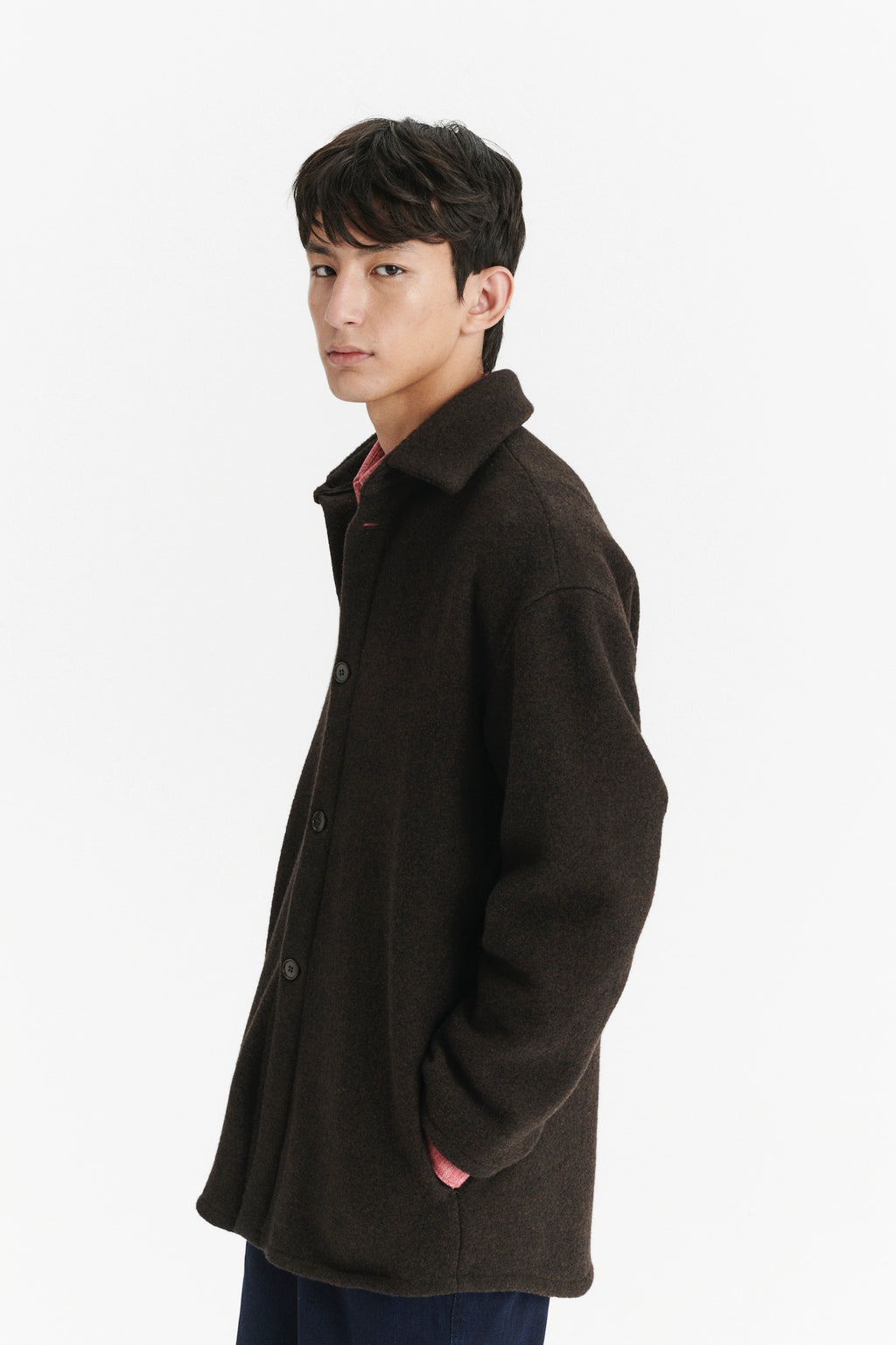 Finest Over Shirt Jacket in a Dark Chocolate Softest Boiled Wool