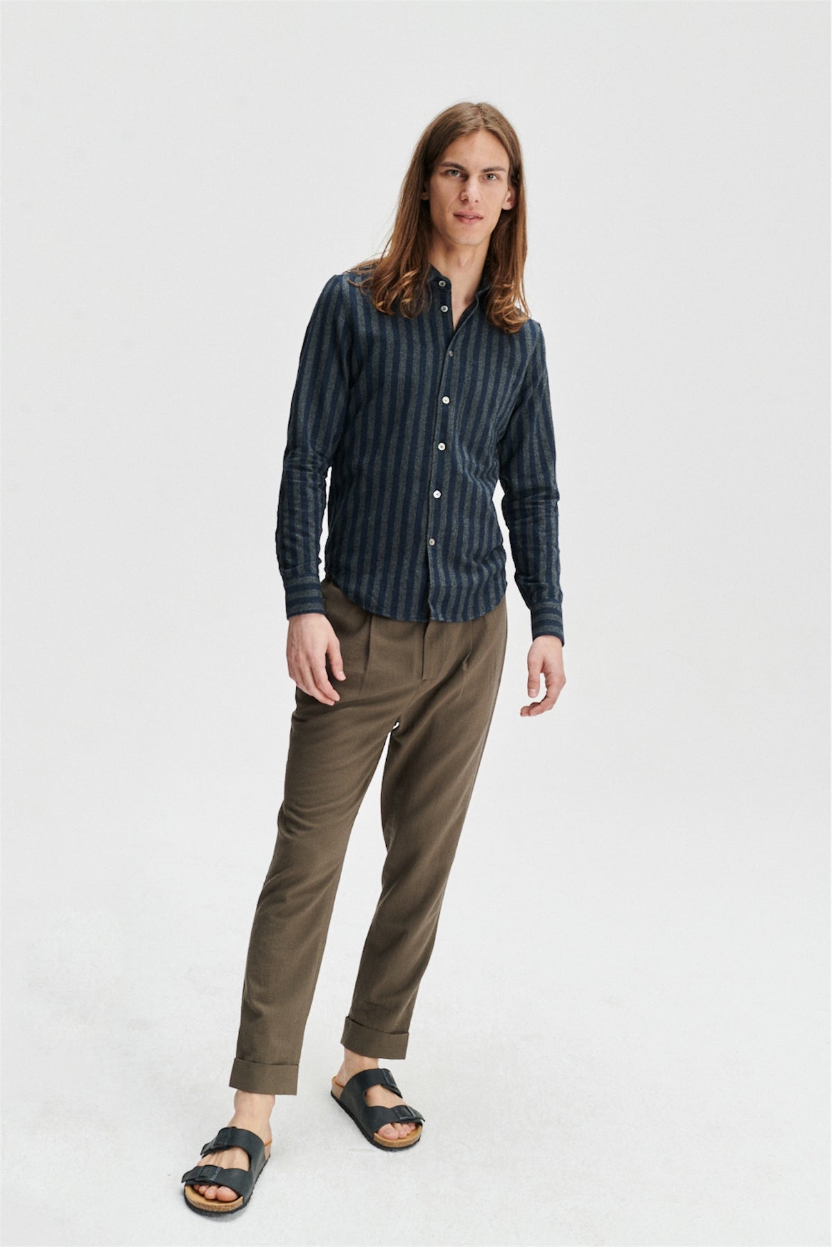 Feel Good Shirt in the Finest Bouclé Black and Grey Tone Striped Italian Cotton by Albini
