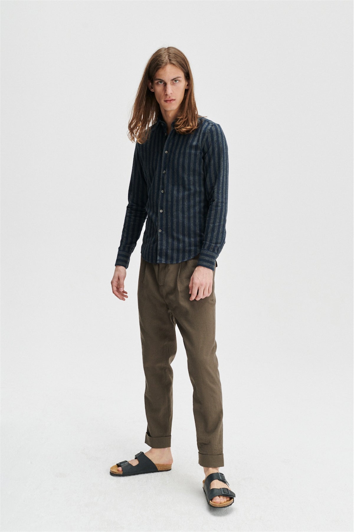 Feel Good Shirt in the Finest Bouclé Black and Grey Tone Striped Italian Cotton by Albini