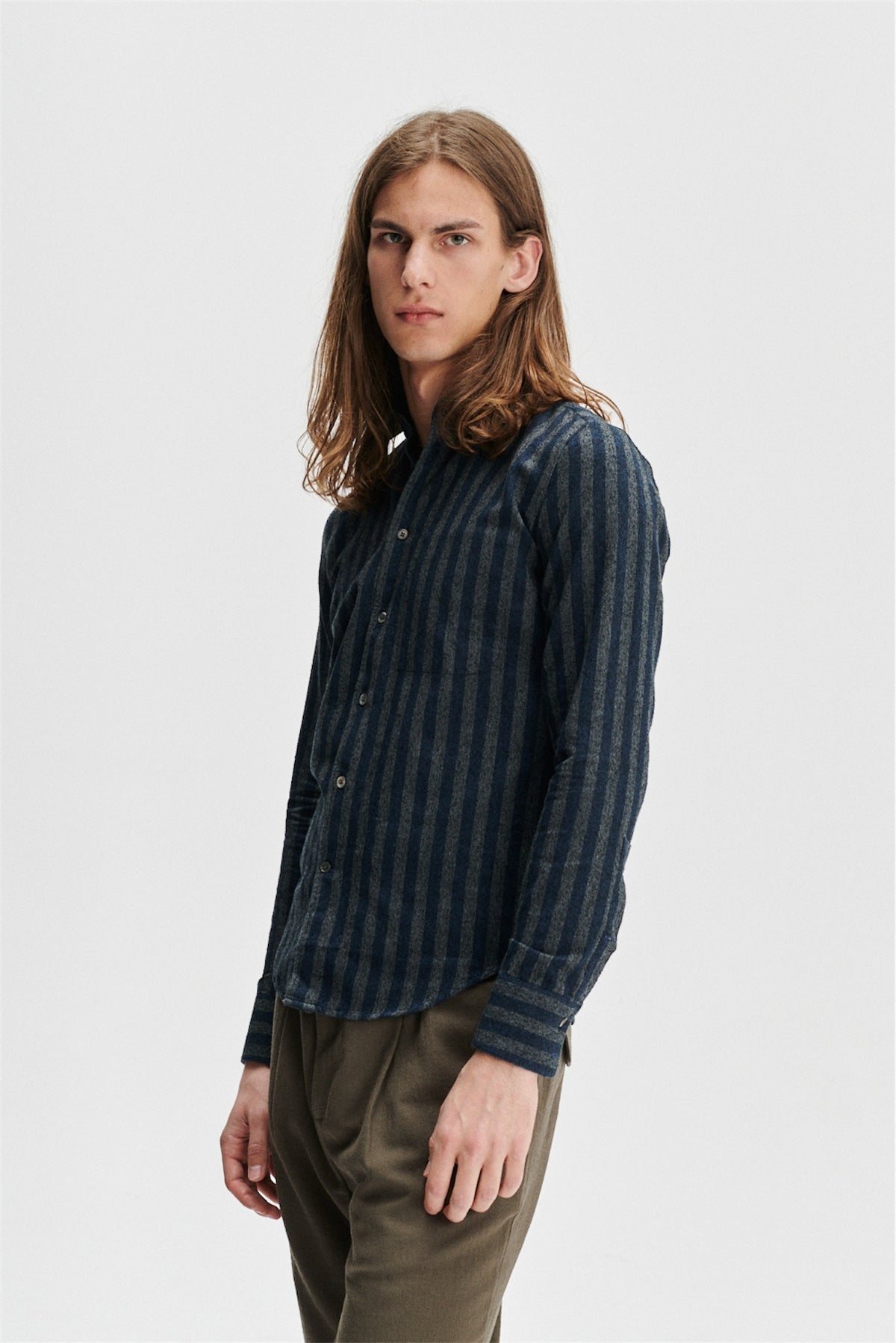 Feel Good Shirt in the Finest Bouclé Black and Grey Tone Striped Italian Cotton by Albini