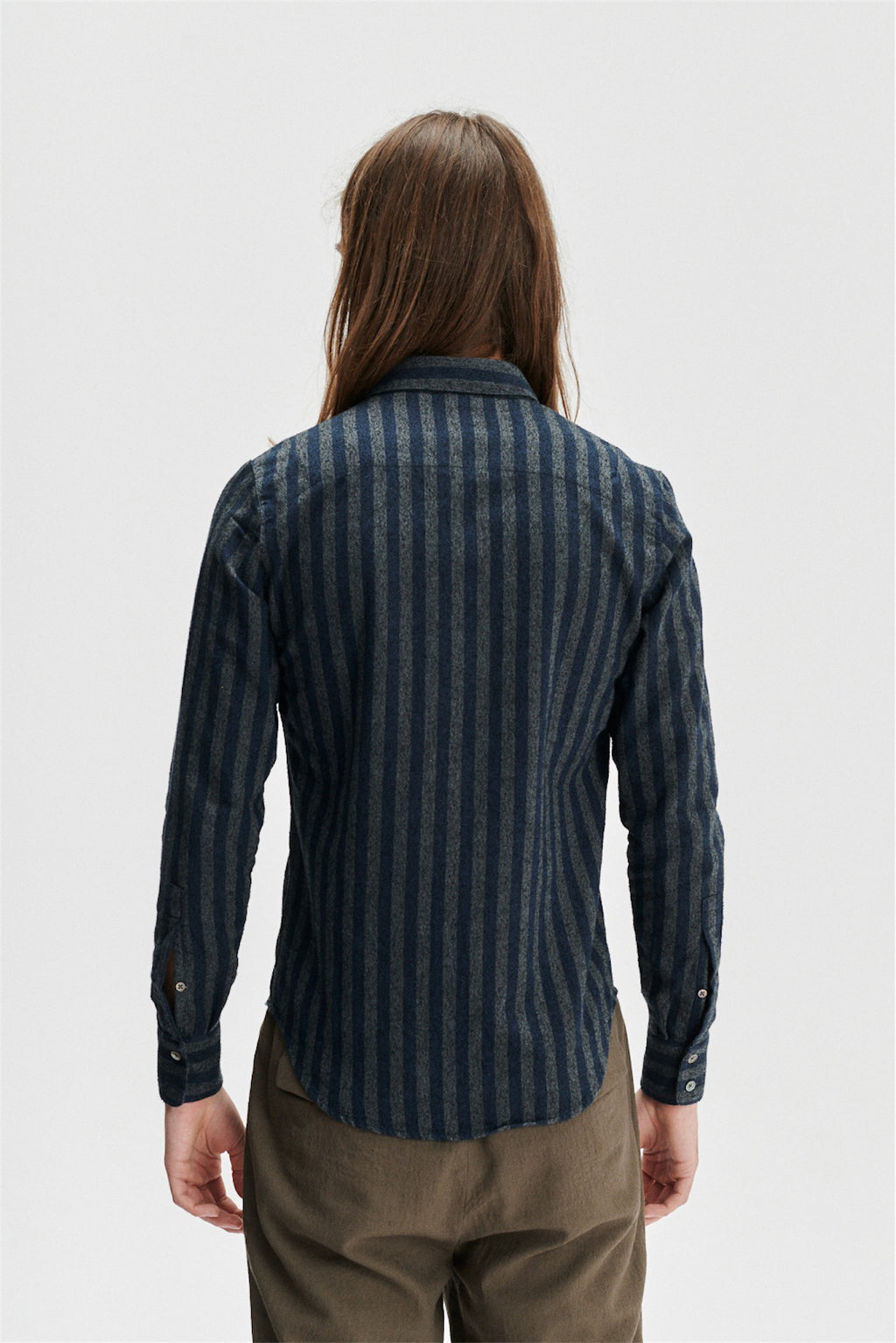 Feel Good Shirt in the Finest Bouclé Black and Grey Tone Striped Italian Cotton by Albini