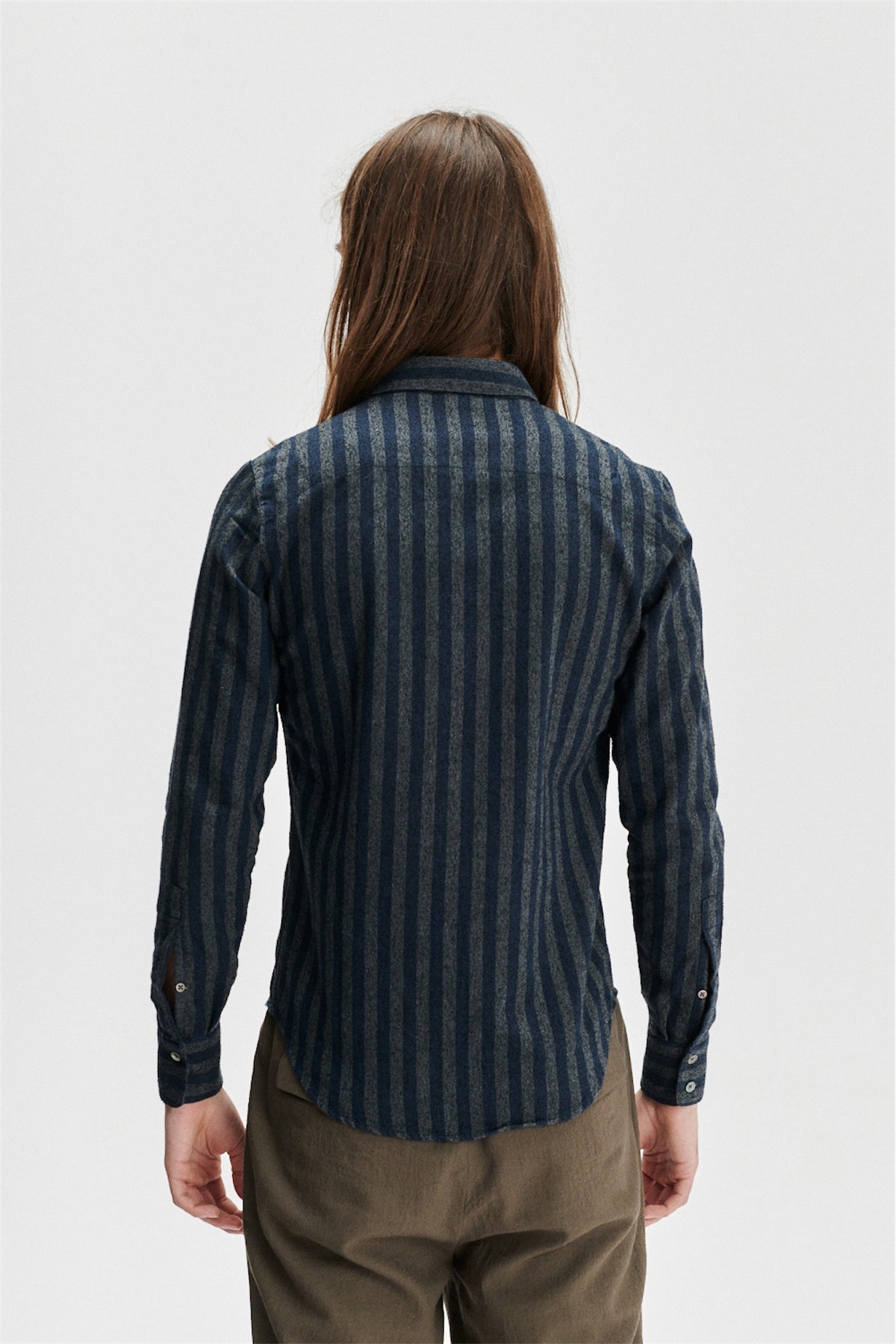 Feel Good Shirt in the Finest Bouclé Black and Grey Tone Striped Italian Cotton by Albini