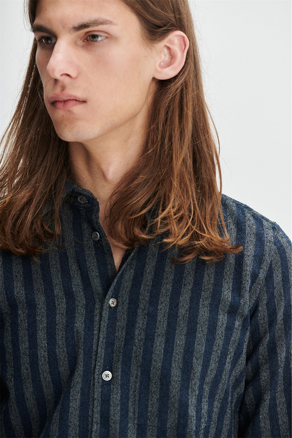 Feel Good Shirt in the Finest Bouclé Black and Grey Tone Striped Italian Cotton by Albini