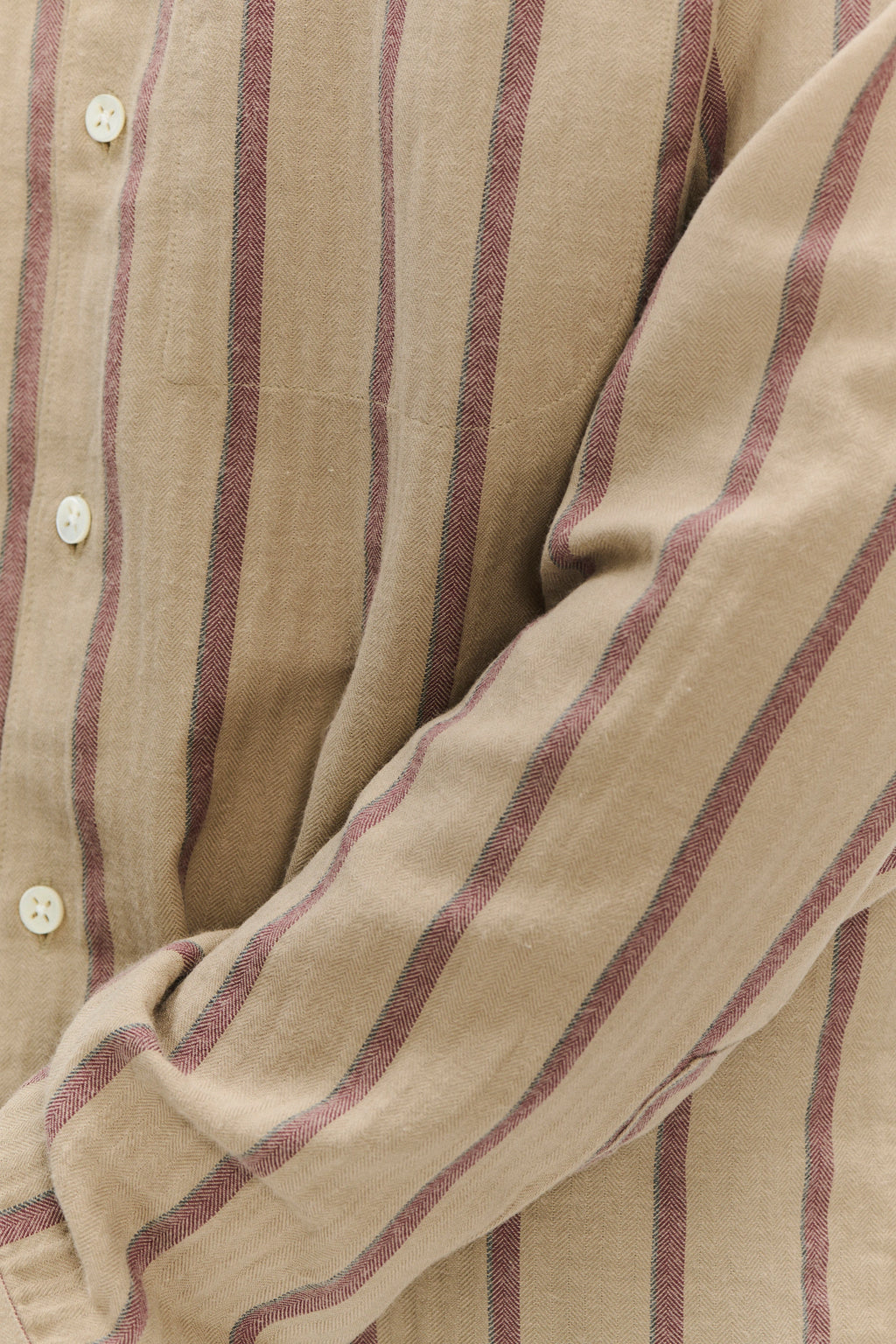 Feel Good Shirt in a Tonal Beige and Bordeaux Subtle Striped Herringbone Japanese Cotton Flannel
