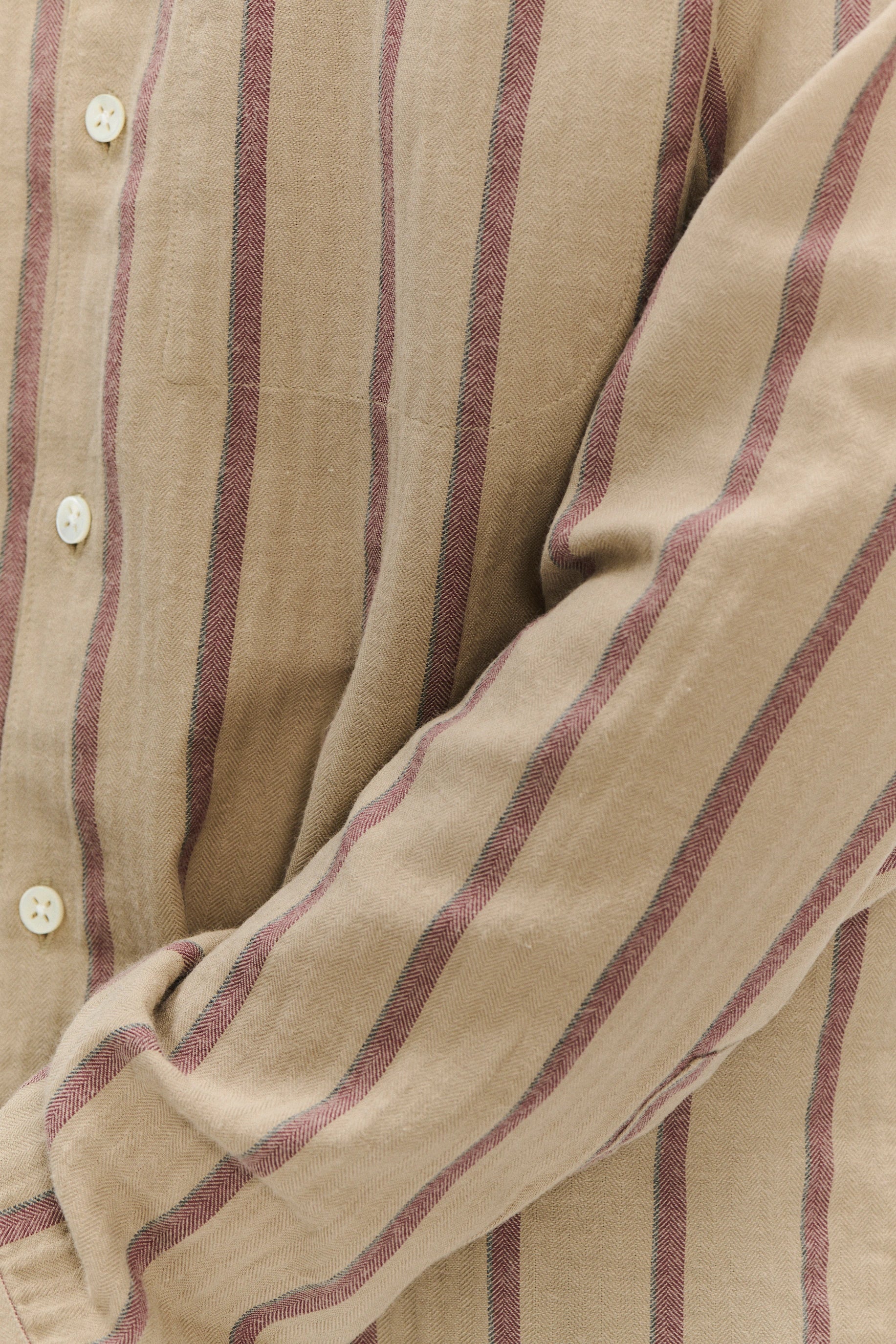 Feel Good Shirt in a Tonal Beige and Bordeaux Subtle Striped Herringbone Japanese Cotton Flannel