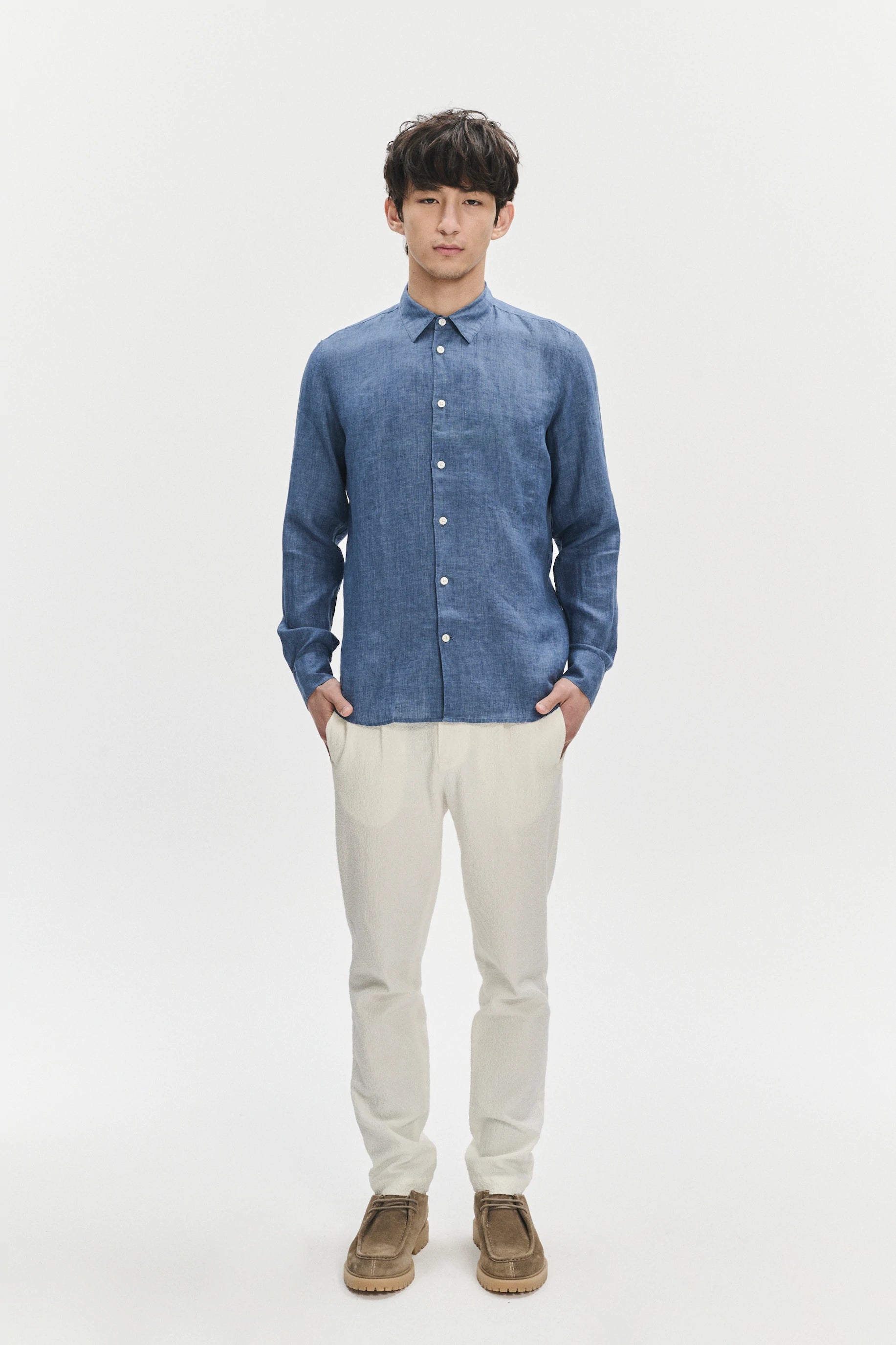 Feel Good Shirt in a Berlin Blue Italian Linen