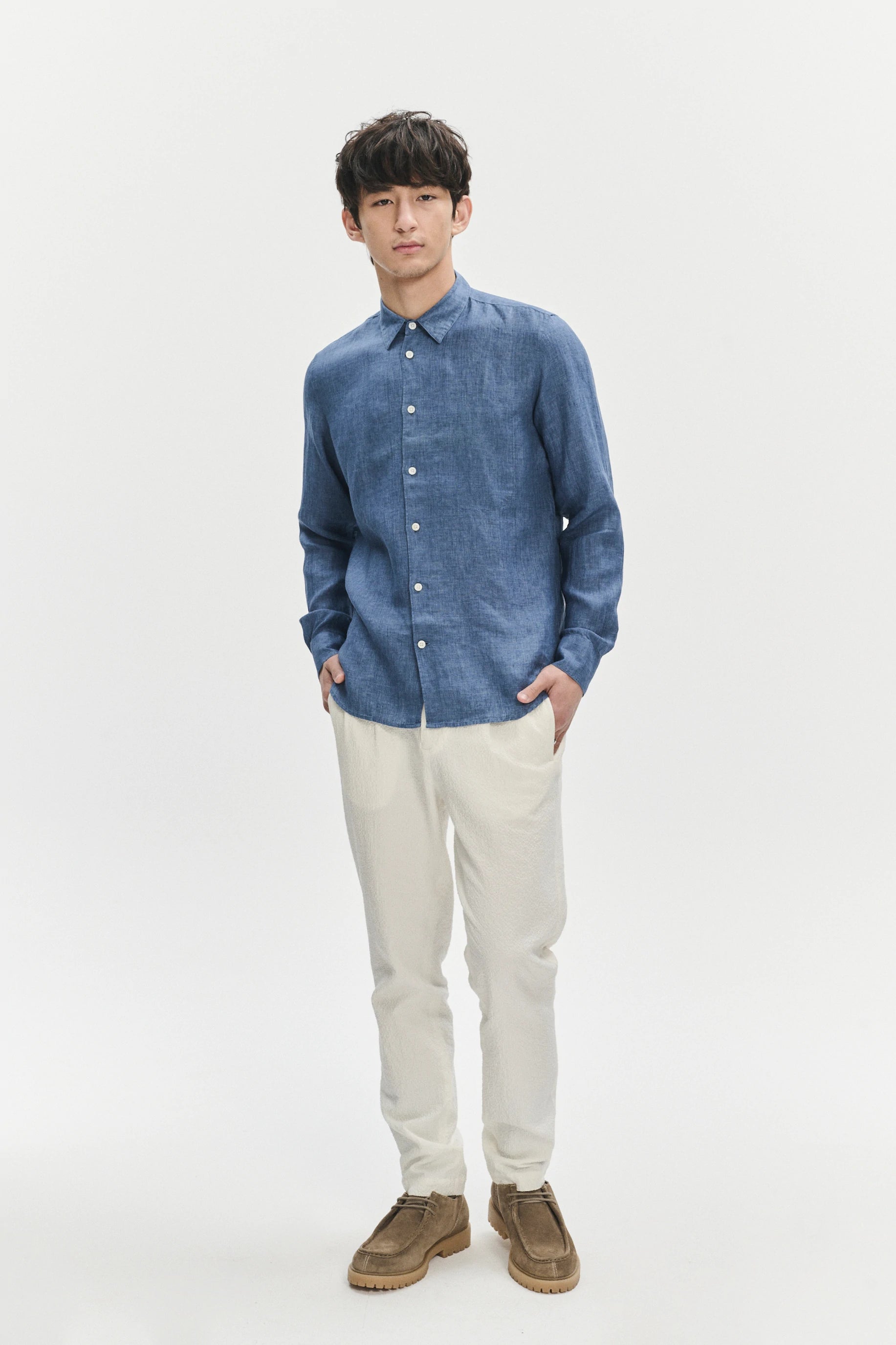 Feel Good Shirt in a Berlin Blue Italian Linen
