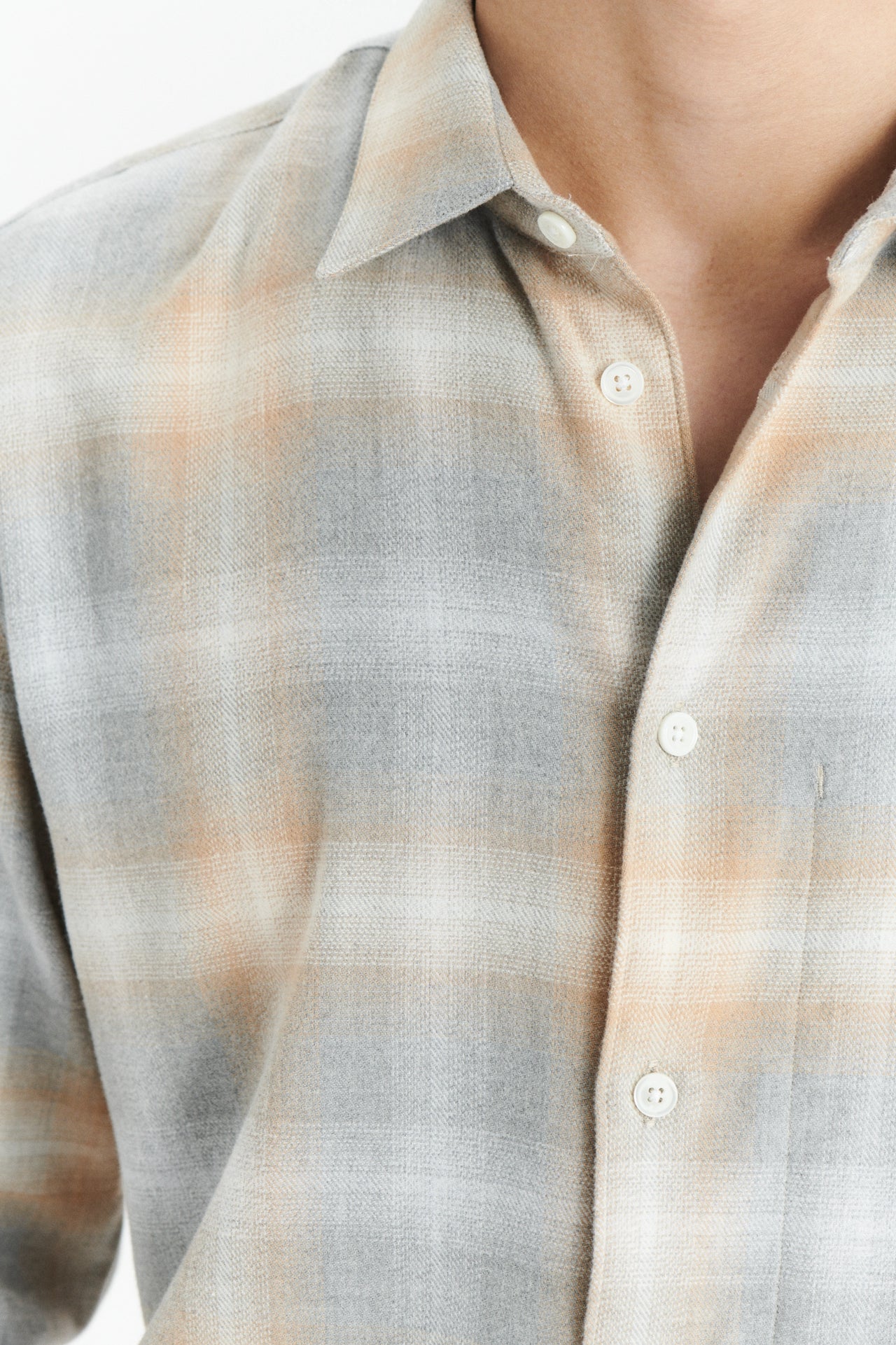 Feel Good Shirt in a Soft Tonal Beige and Grey Chequered Italian Cotton Flannel