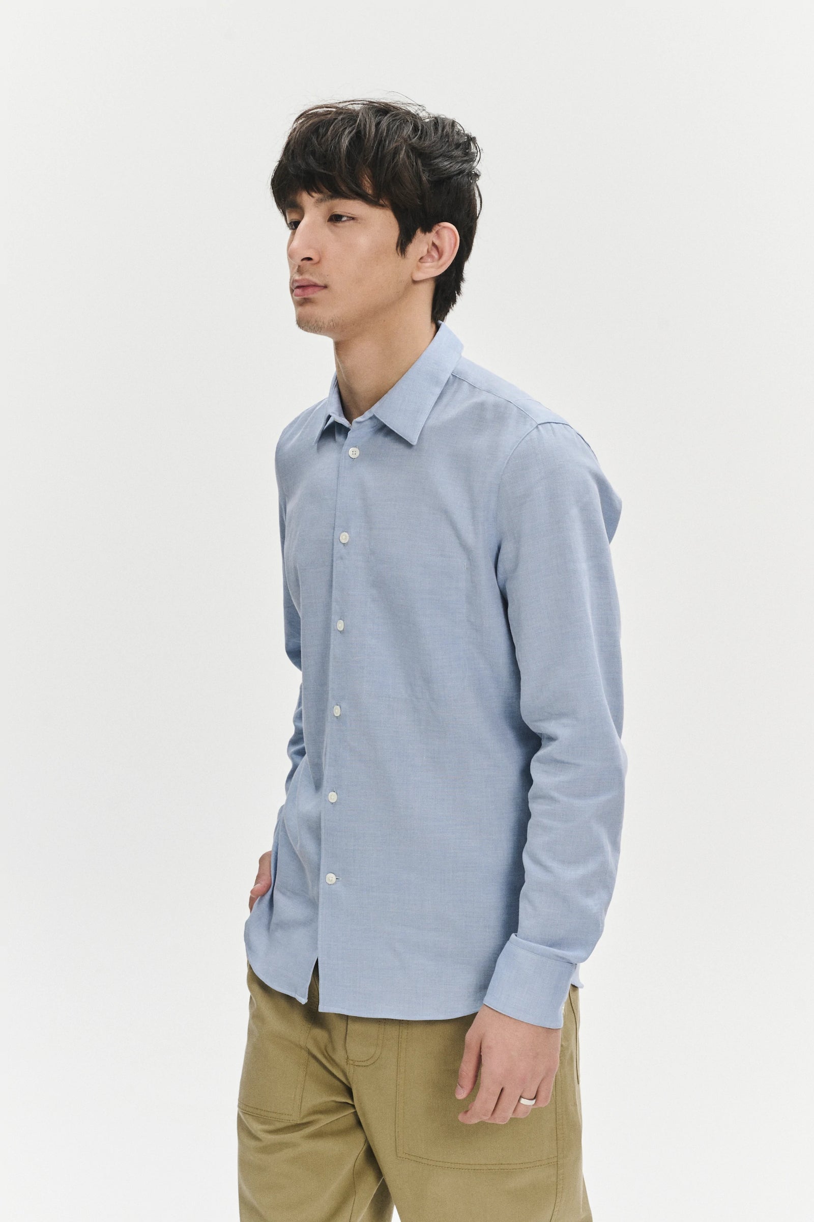 Feel Good Shirt in the Finest Light Blue High Twist Italian Cotton by Albini