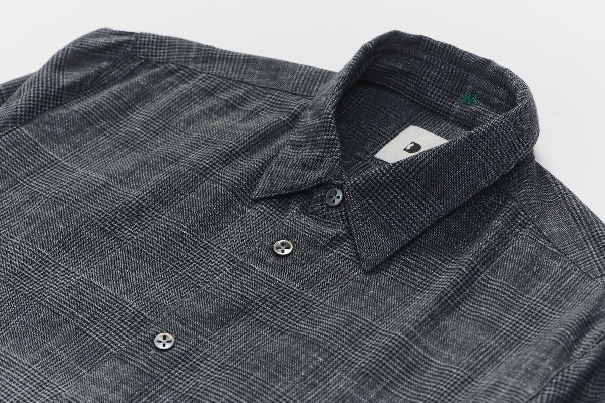Feel Good Shirt in a Dark Grey Prince of Wales Fine Italian Cotton