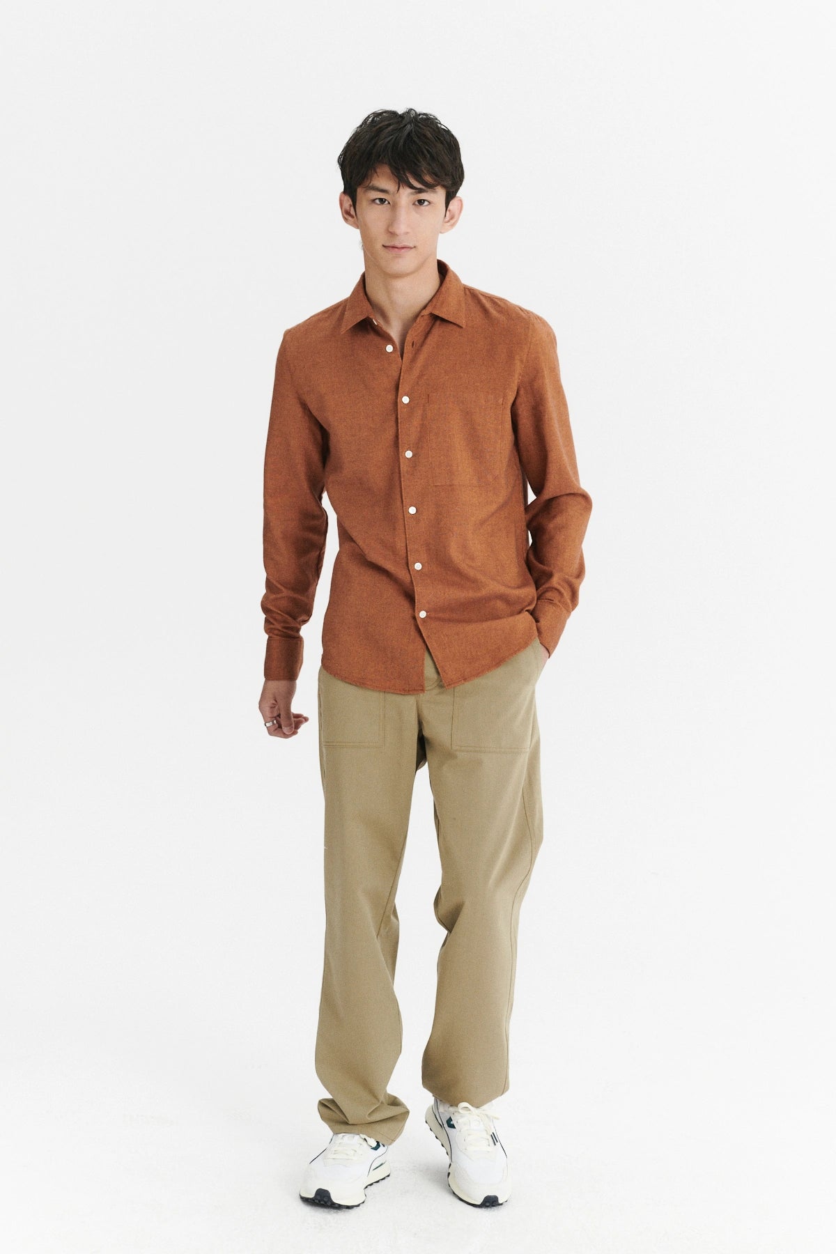 Feel Good Shirt in a Double Brushed Rusty Orange Italian Cotton Flannel