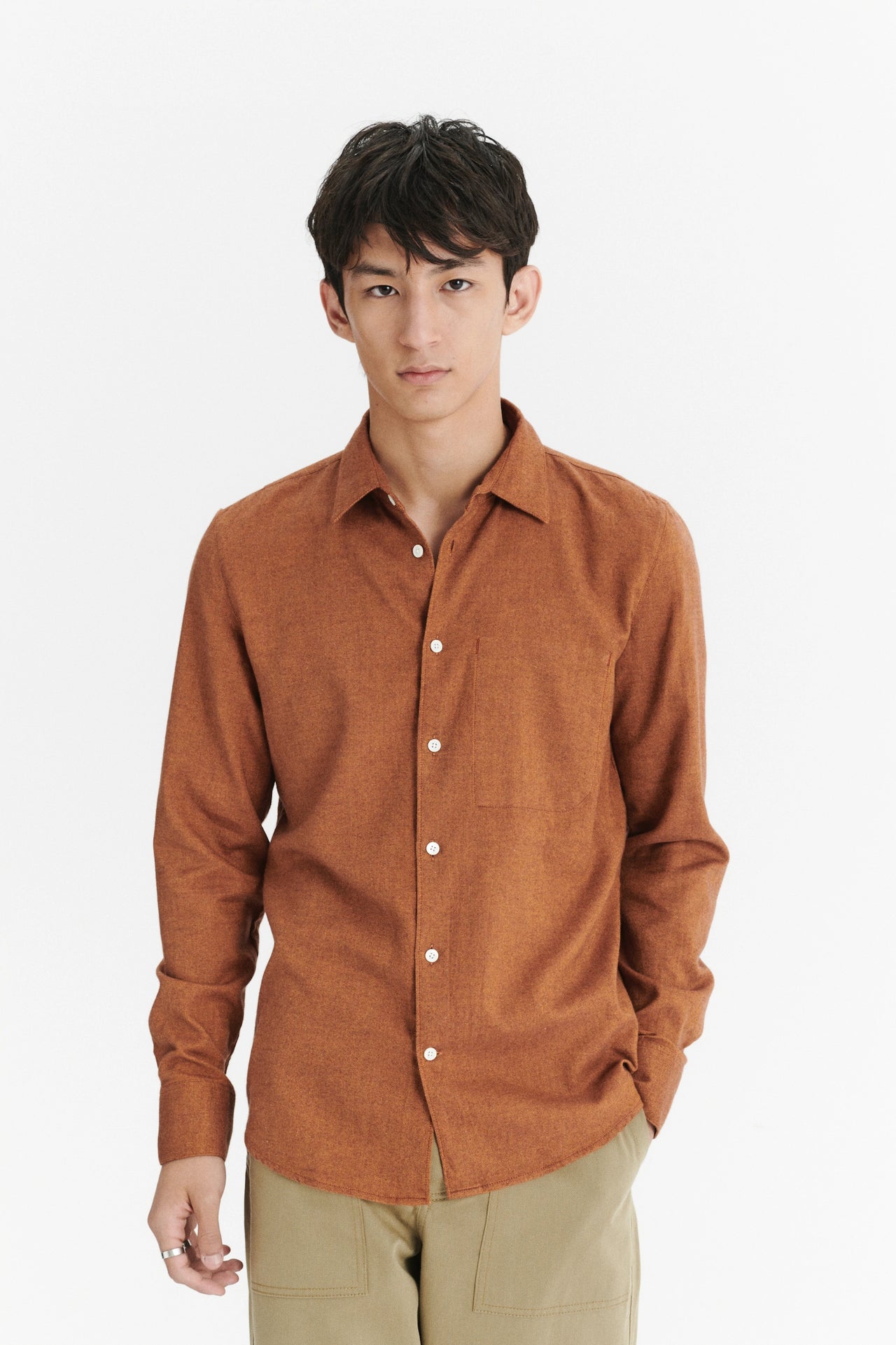 Feel Good Shirt in a Double Brushed Rusty Orange Italian Cotton Flannel