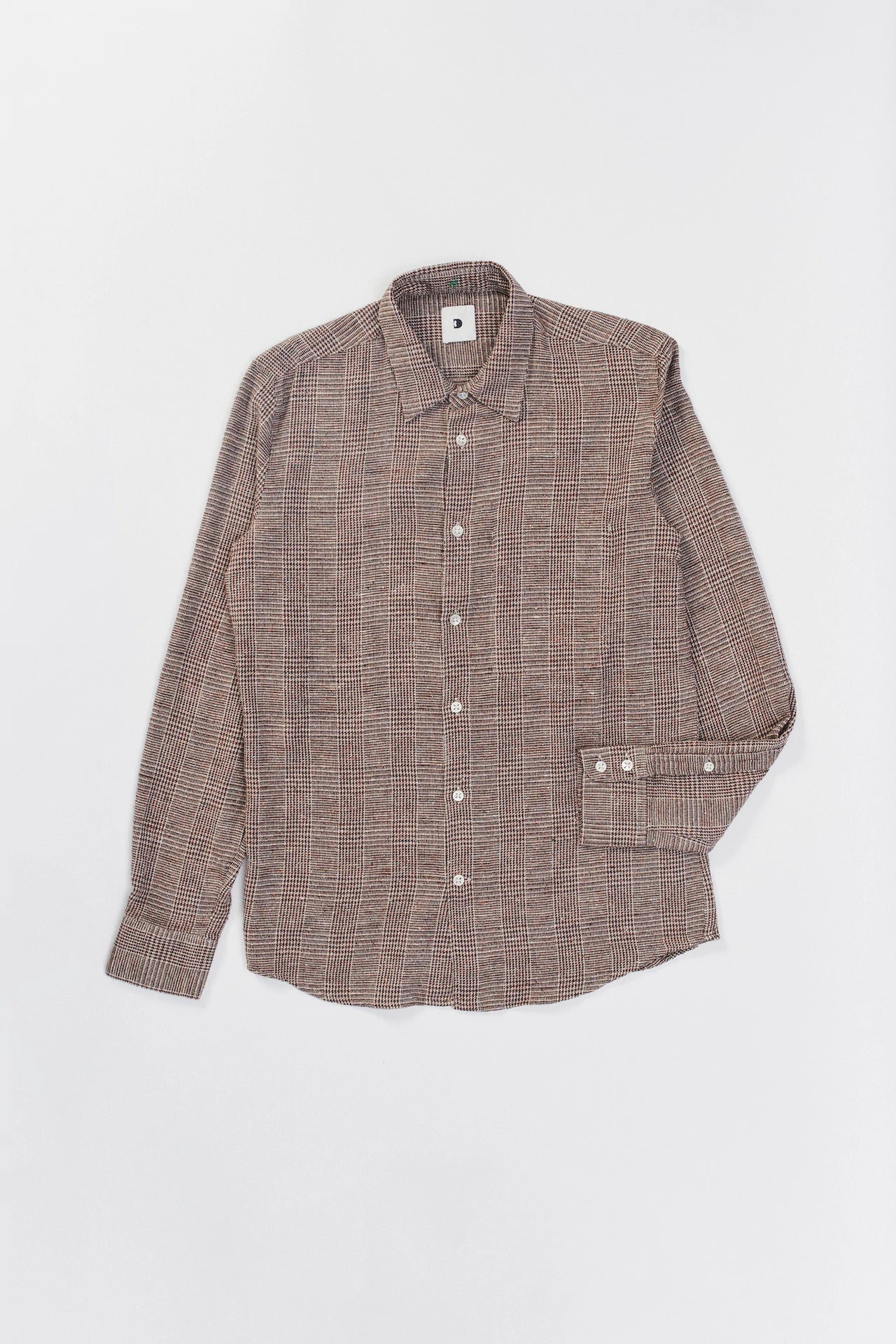 Feel Good Shirt in a Beige Brown Italian Cotton, Silk and Wool Blend with a Prince of Wales Pattern