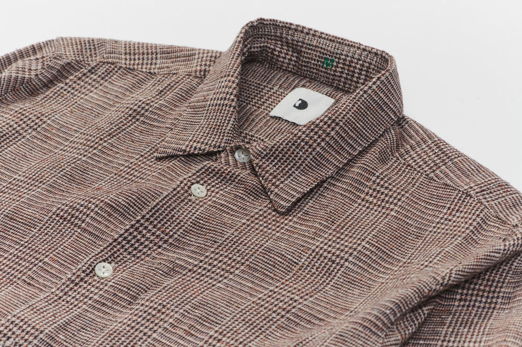 Feel Good Shirt in a Beige Brown Italian Cotton, Silk and Wool Blend with a Prince of Wales Pattern