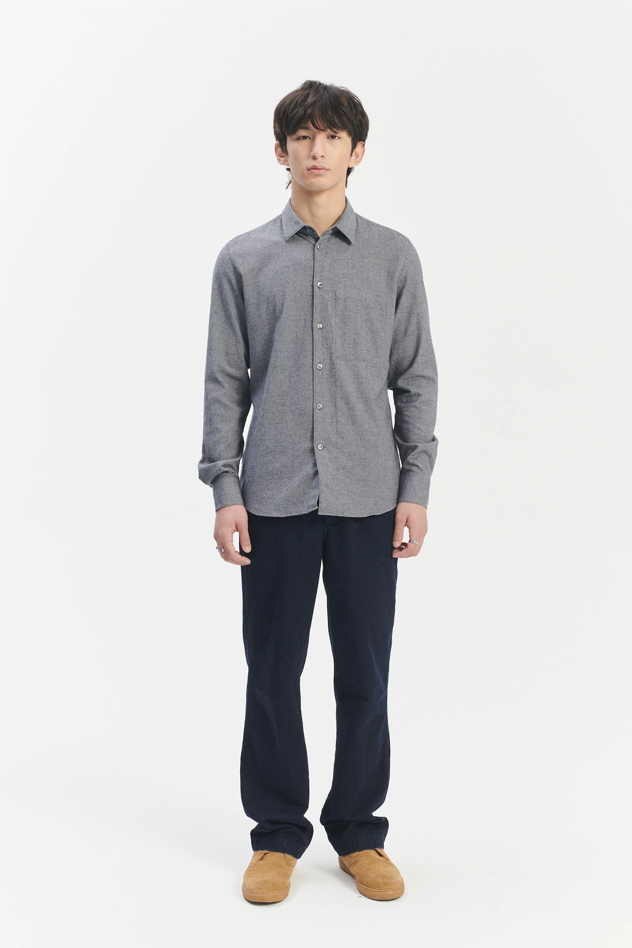 Feel Good Shirt in the Finest Mix of Soft Grey Italian Cotton and Virgin Wool