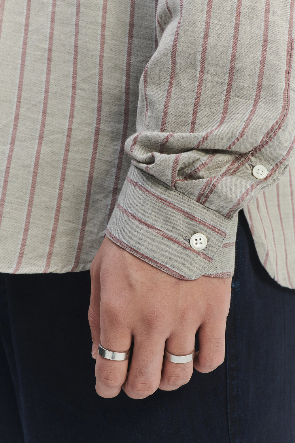 Cute Shirt in a Grey and Wine Red Striped Blend of Portuguese Cotton and Cashmere