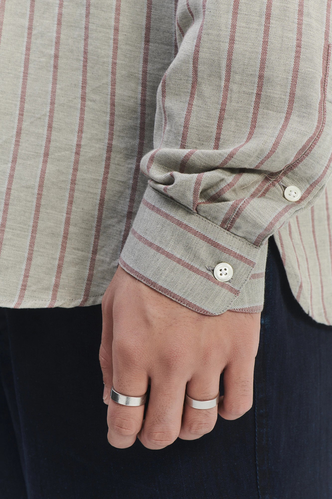 Cute Shirt in a Grey and Wine Red Striped Blend of Portuguese Cotton and Cashmere