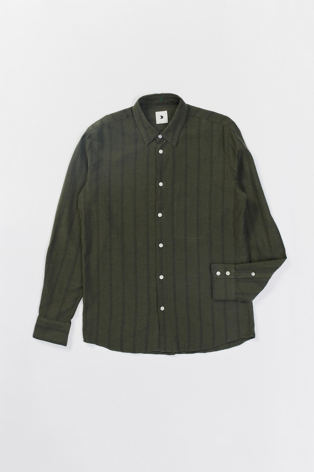 Feel Good Shirt in a Fine and Soft Green Tonal Herringbone Stripe Cotton Flannel