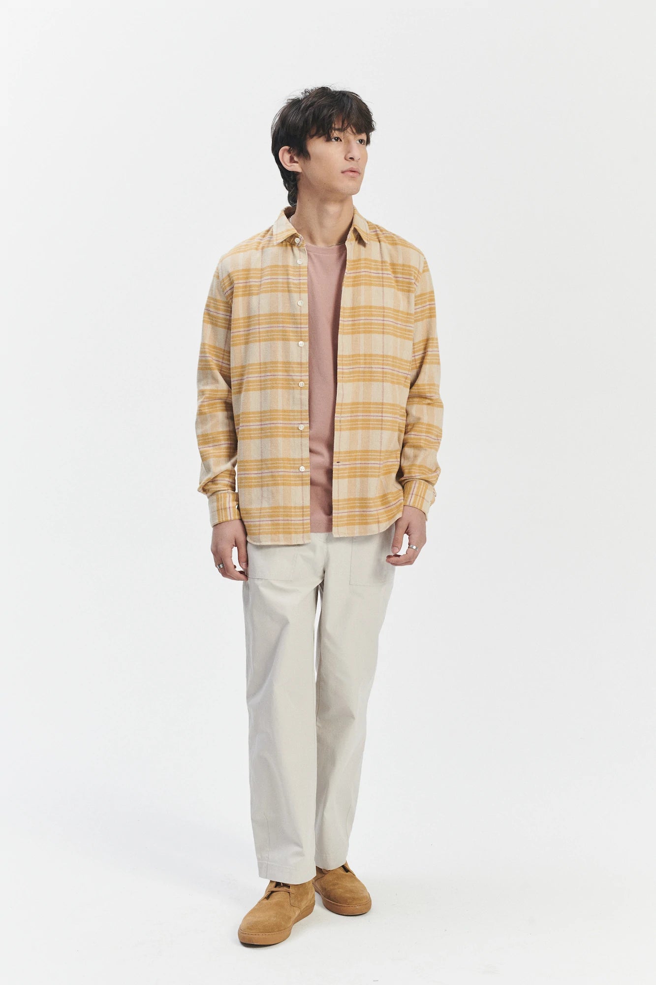 Feel Good Shirt in a Yellow Subtle Chequered Japanese Soft Corduroy Cotton