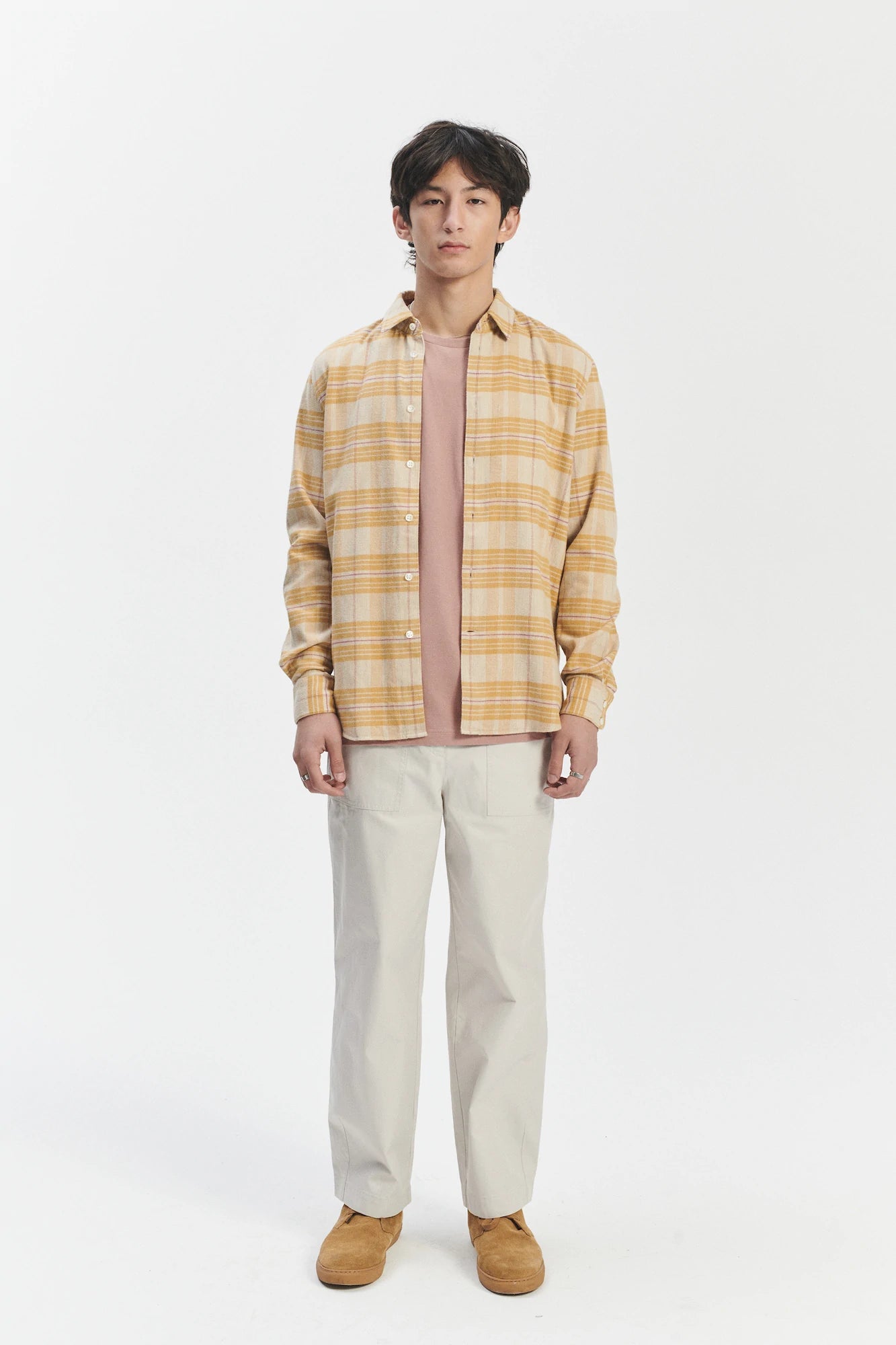 Feel Good Shirt in a Yellow Subtle Chequered Japanese Soft Corduroy Cotton