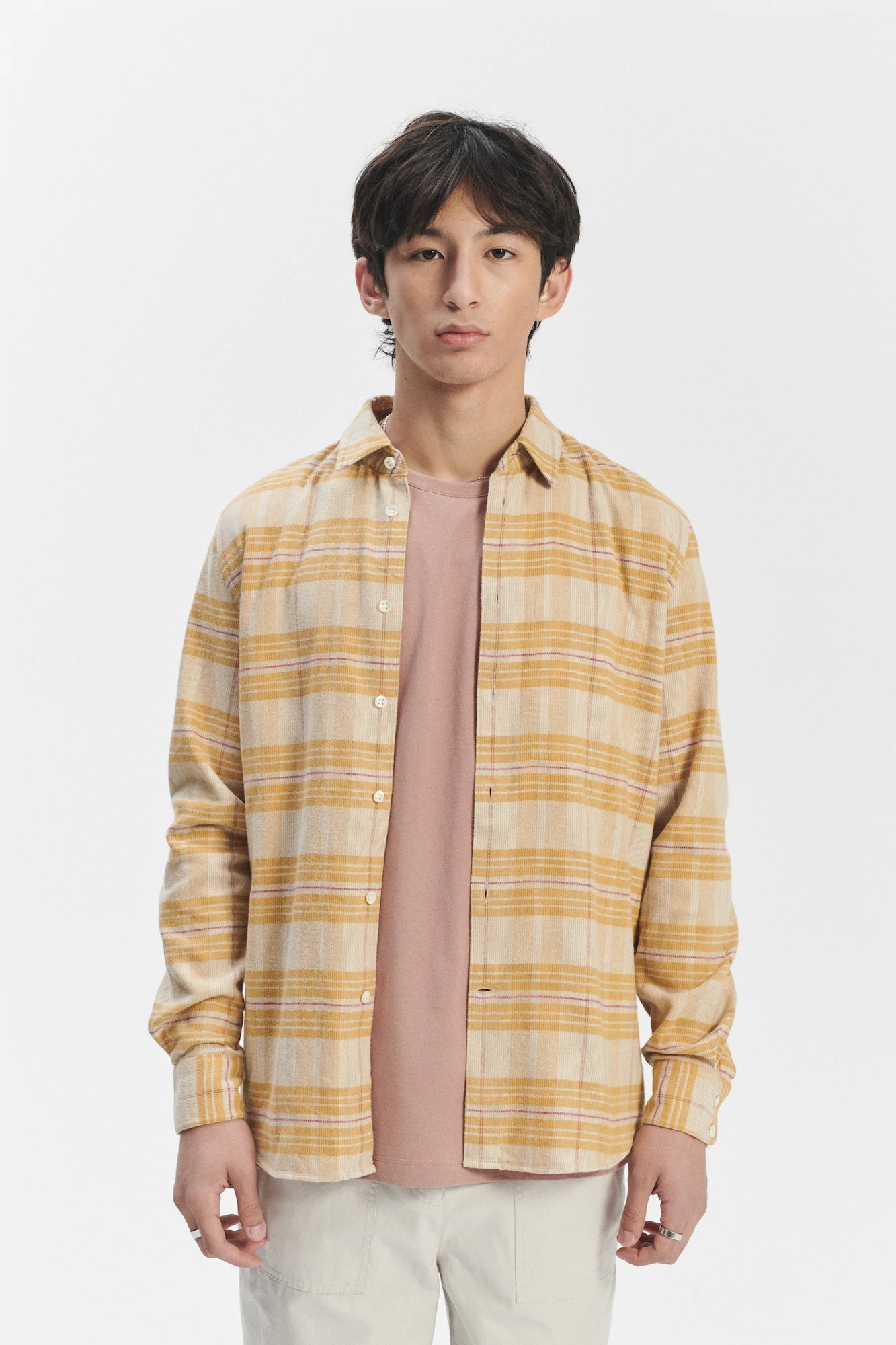 Feel Good Shirt in a Yellow Subtle Chequered Japanese Soft Corduroy Cotton