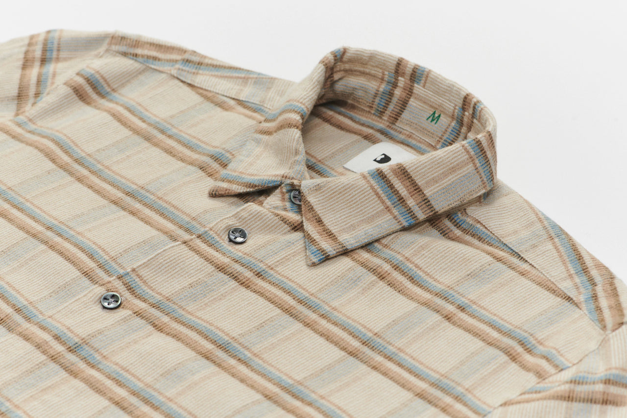 Feel Good Shirt in a Beige Blue Chequered Japanese Corduroy Cotton
