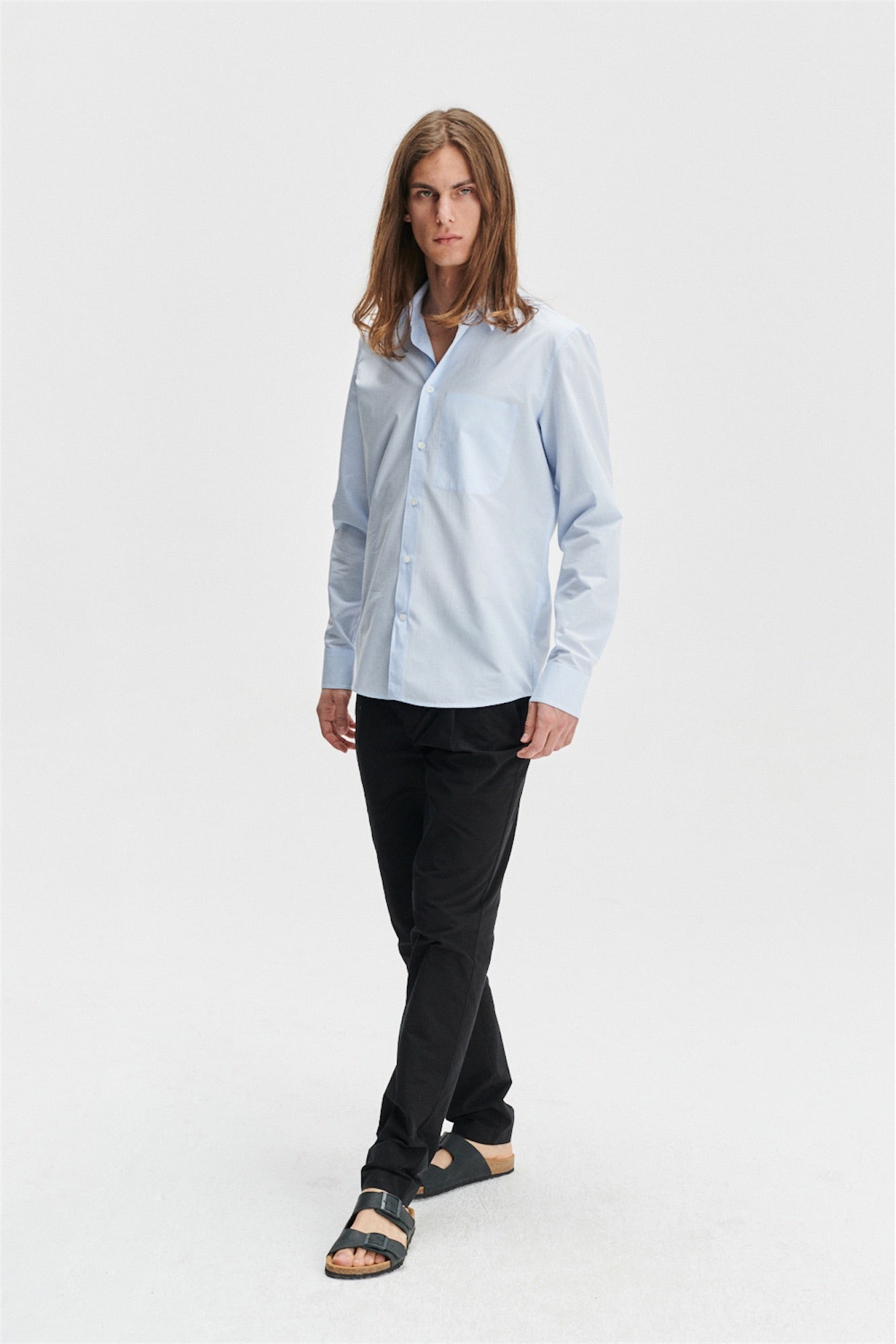 Feel Good Shirt in a Subtle Light Blue Portuguese Soft Mini Cotton Seersucker
