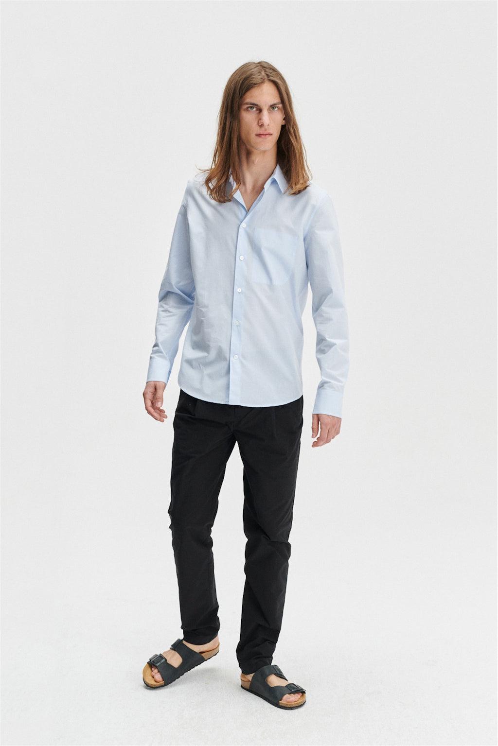 Feel Good Shirt in a Subtle Light Blue Portuguese Soft Mini Cotton Seersucker