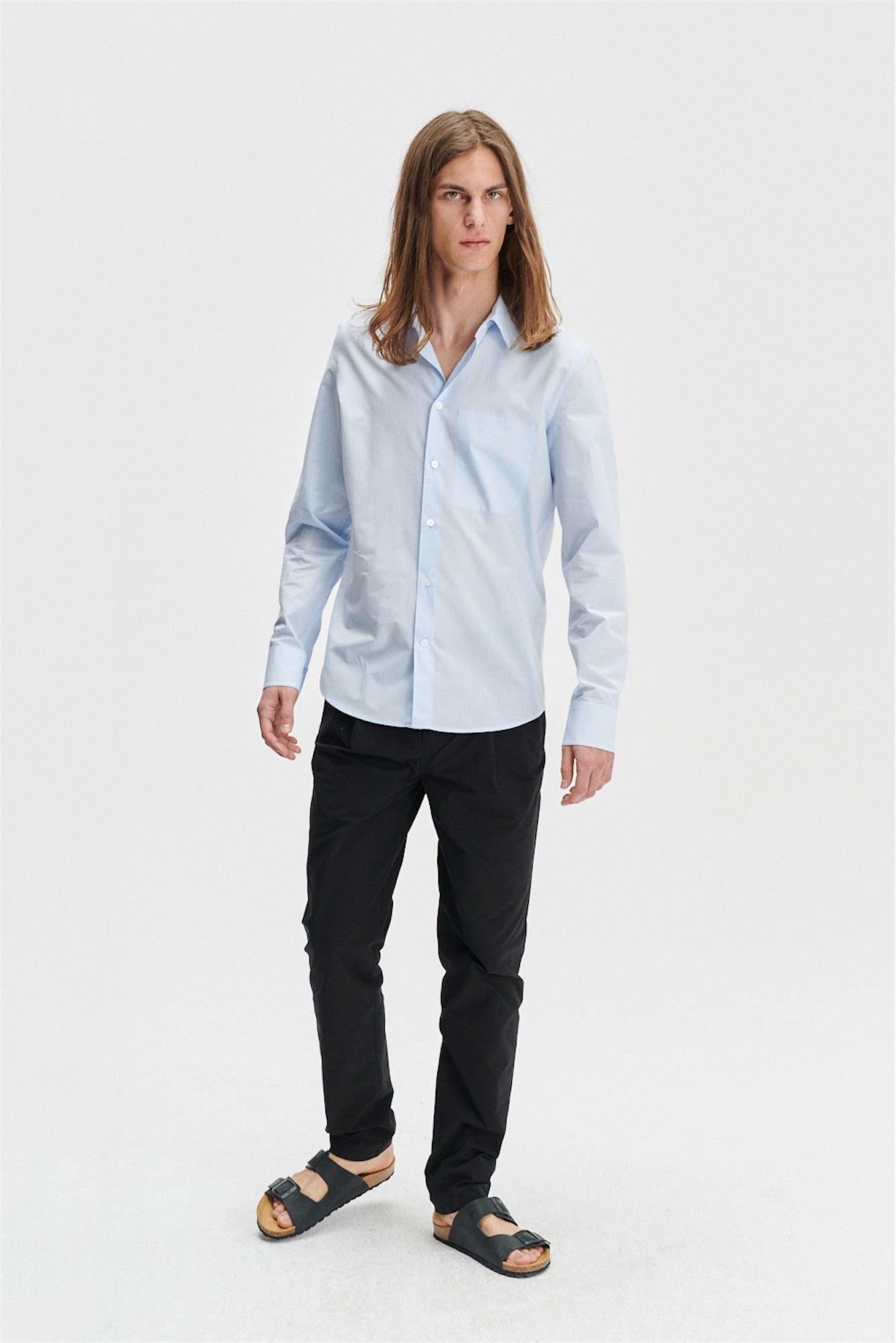 Feel Good Shirt in a Subtle Light Blue Portuguese Soft Mini Cotton Seersucker