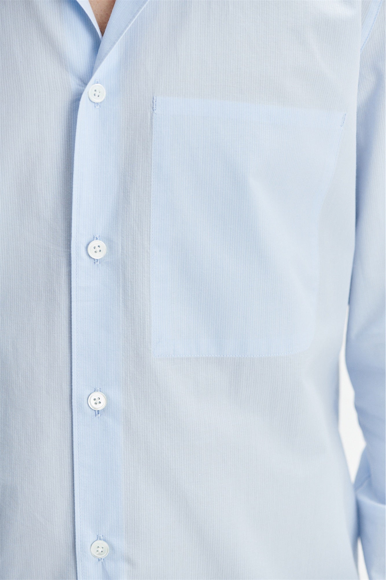 Feel Good Shirt in a Subtle Light Blue Portuguese Soft Mini Cotton Seersucker
