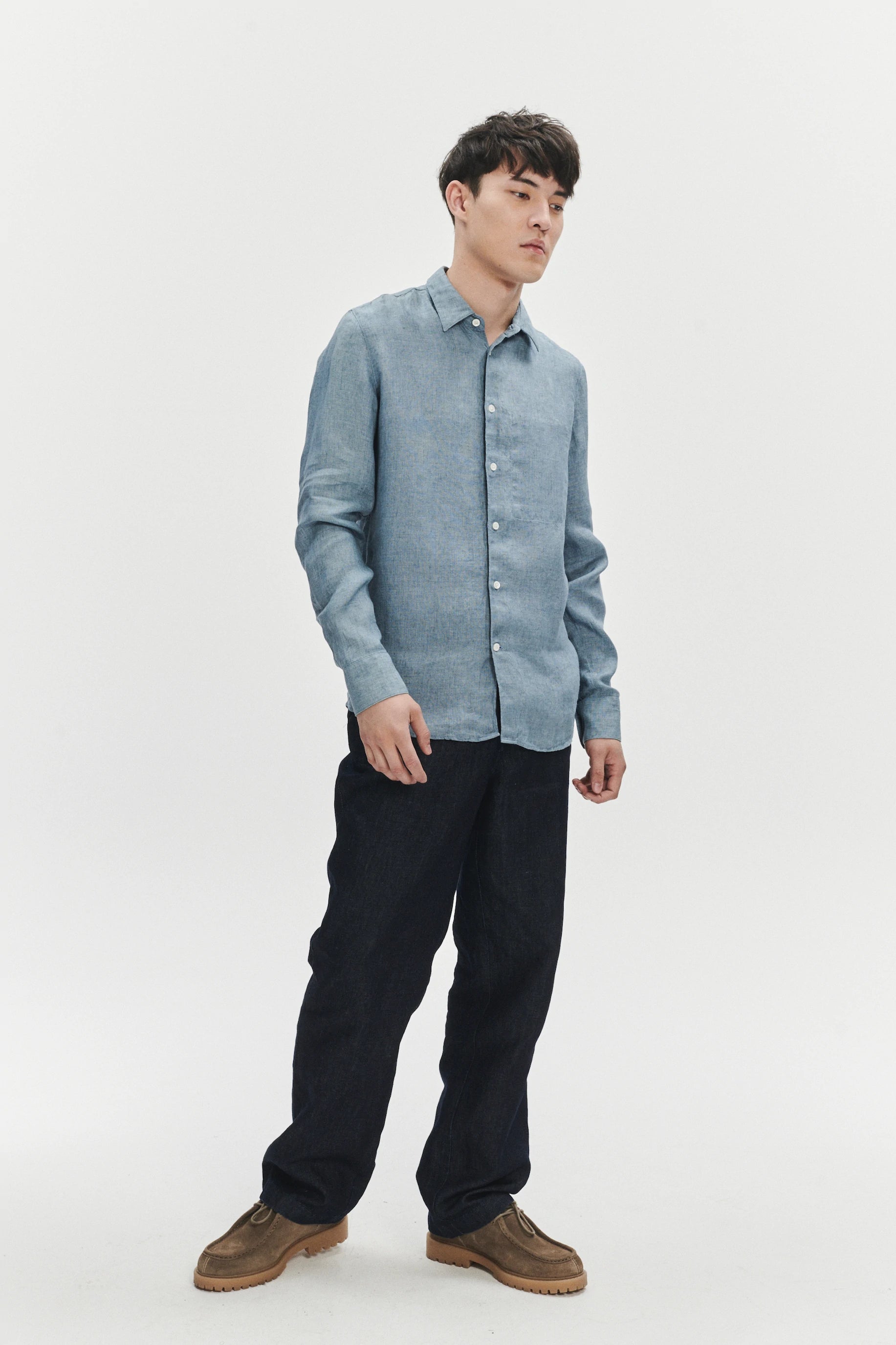 Feel Good Shirt in a Steel Blue Rich Structured Italian Oxford Linen