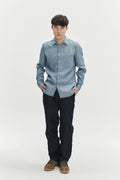 Feel Good Shirt in a Steel Blue Rich Structured Italian Oxford Linen