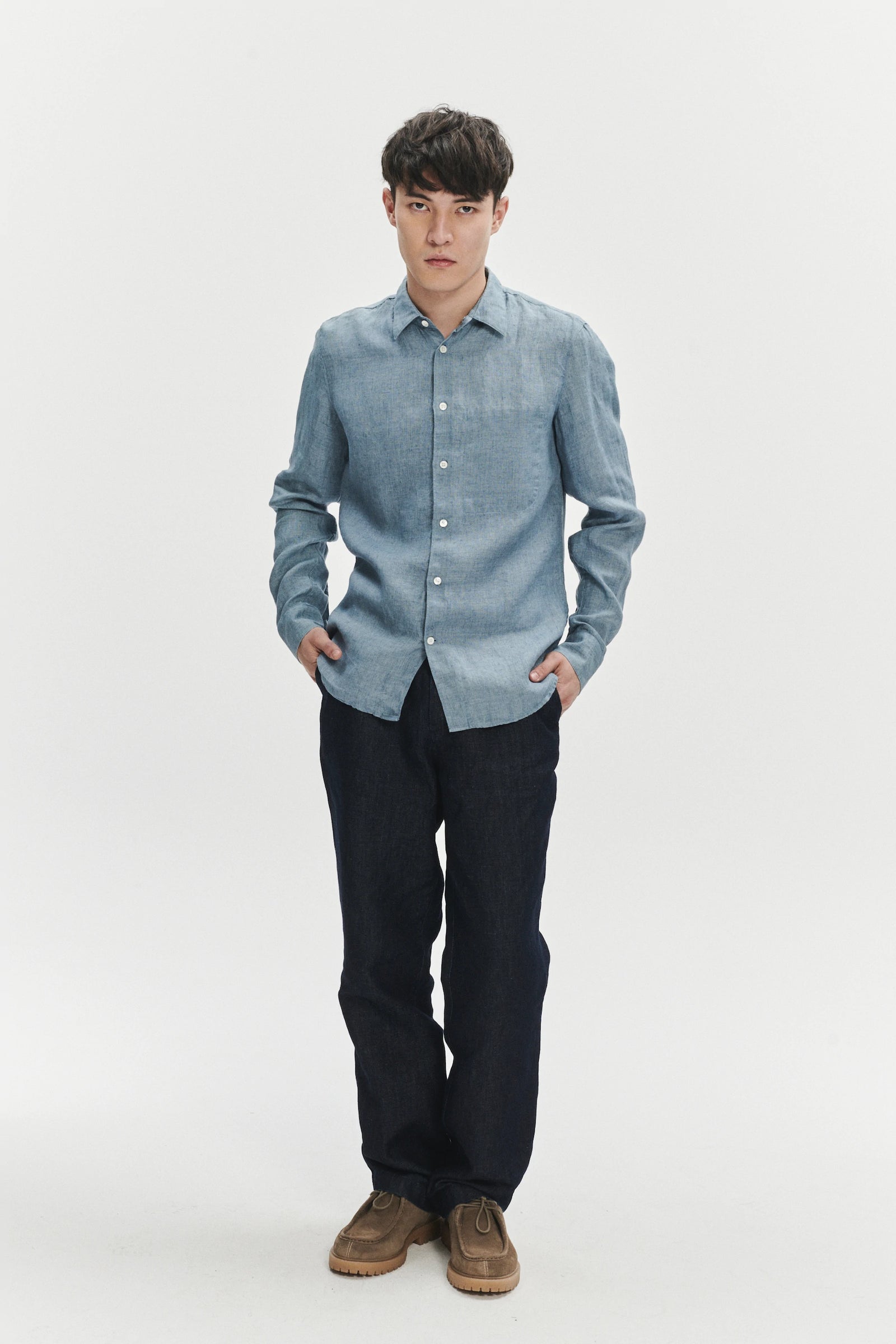 Feel Good Shirt in a Steel Blue Italian Oxford Linen