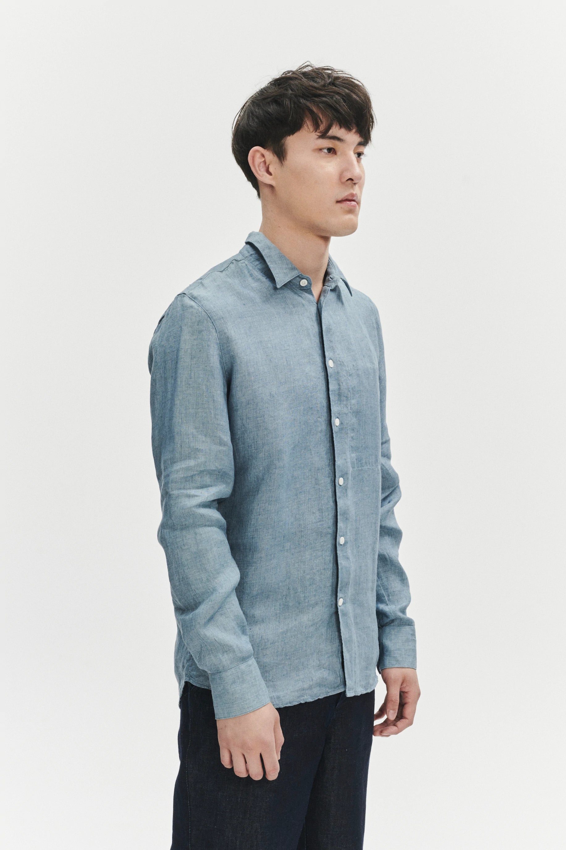 Feel Good Shirt in a Steel Blue Rich Structured Italian Oxford Linen