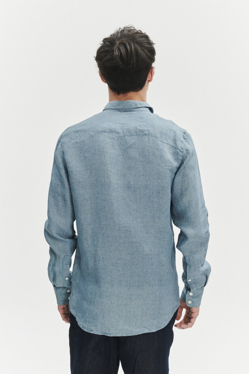 Feel Good Shirt in a Steel Blue Rich Structured Italian Oxford Linen