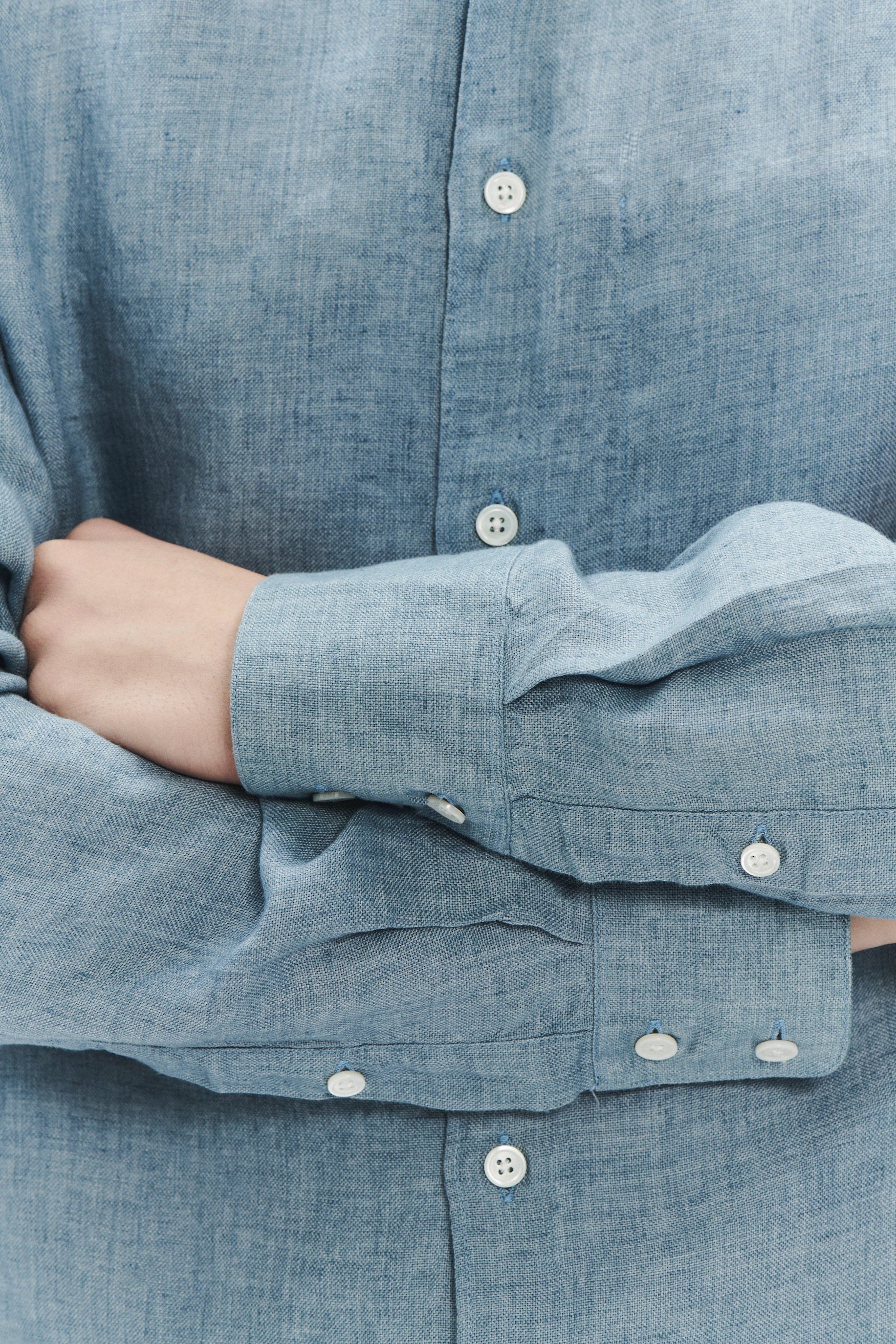 Feel Good Shirt in a Steel Blue Rich Structured Italian Oxford Linen