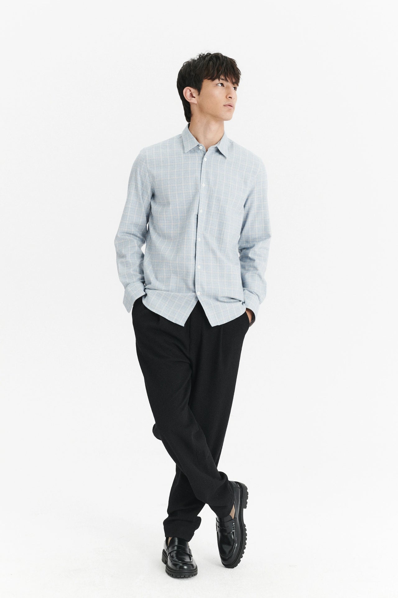 Feel Good Shirt in a Blue and Beige Portuguese Cotton and Cashmere Flannel
