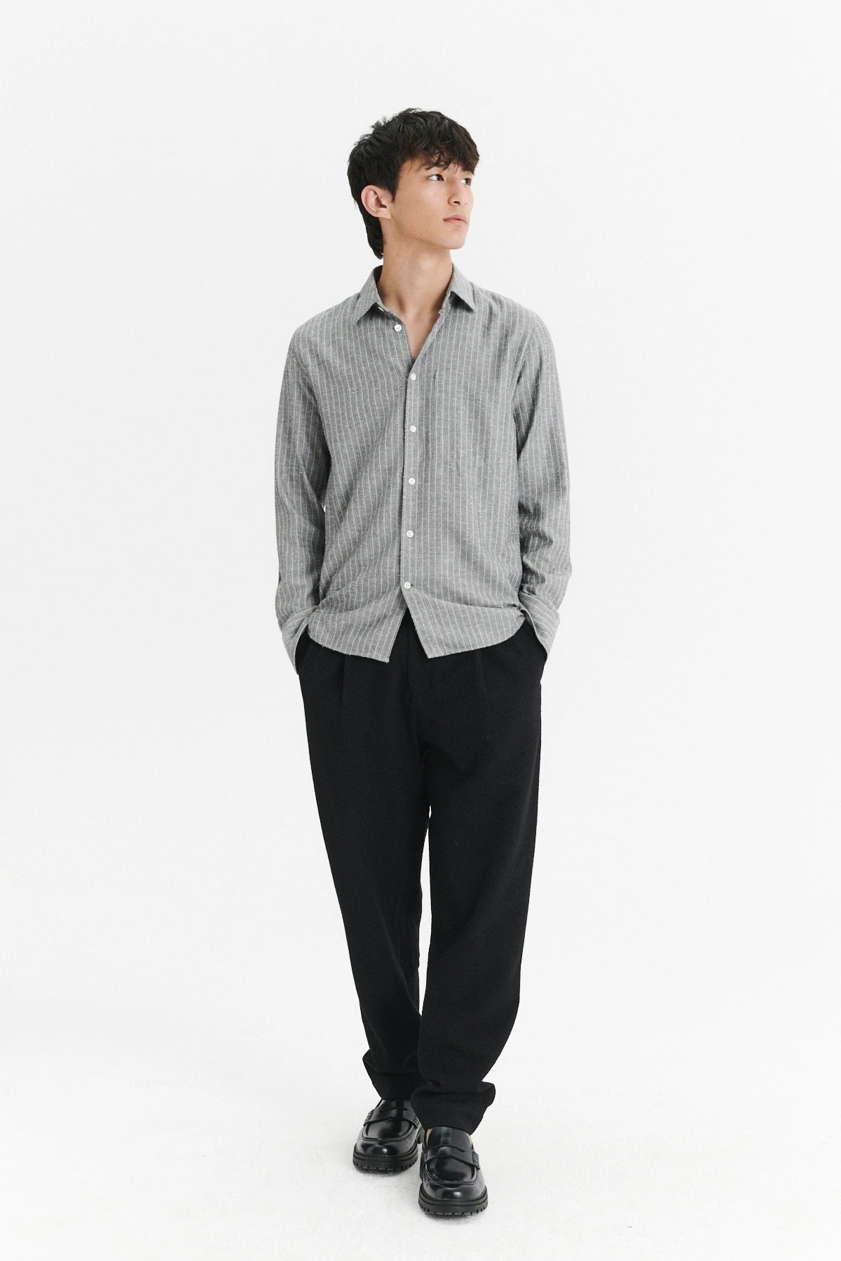 Feel Good Shirt in a Grey Drapey Blend of Portuguese Cotton and Silk