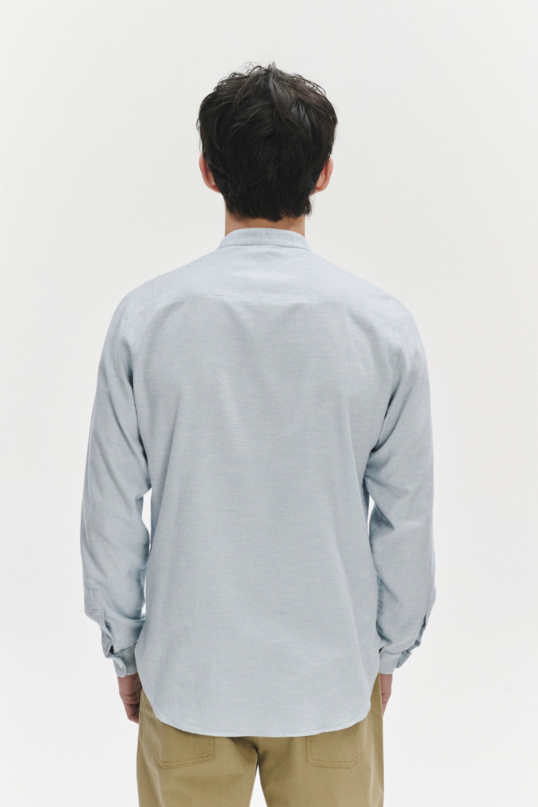 Zen Grandad Collar Shirt in a Pale Sky Blue Italian Double Brushed Italian Cotton Flannel