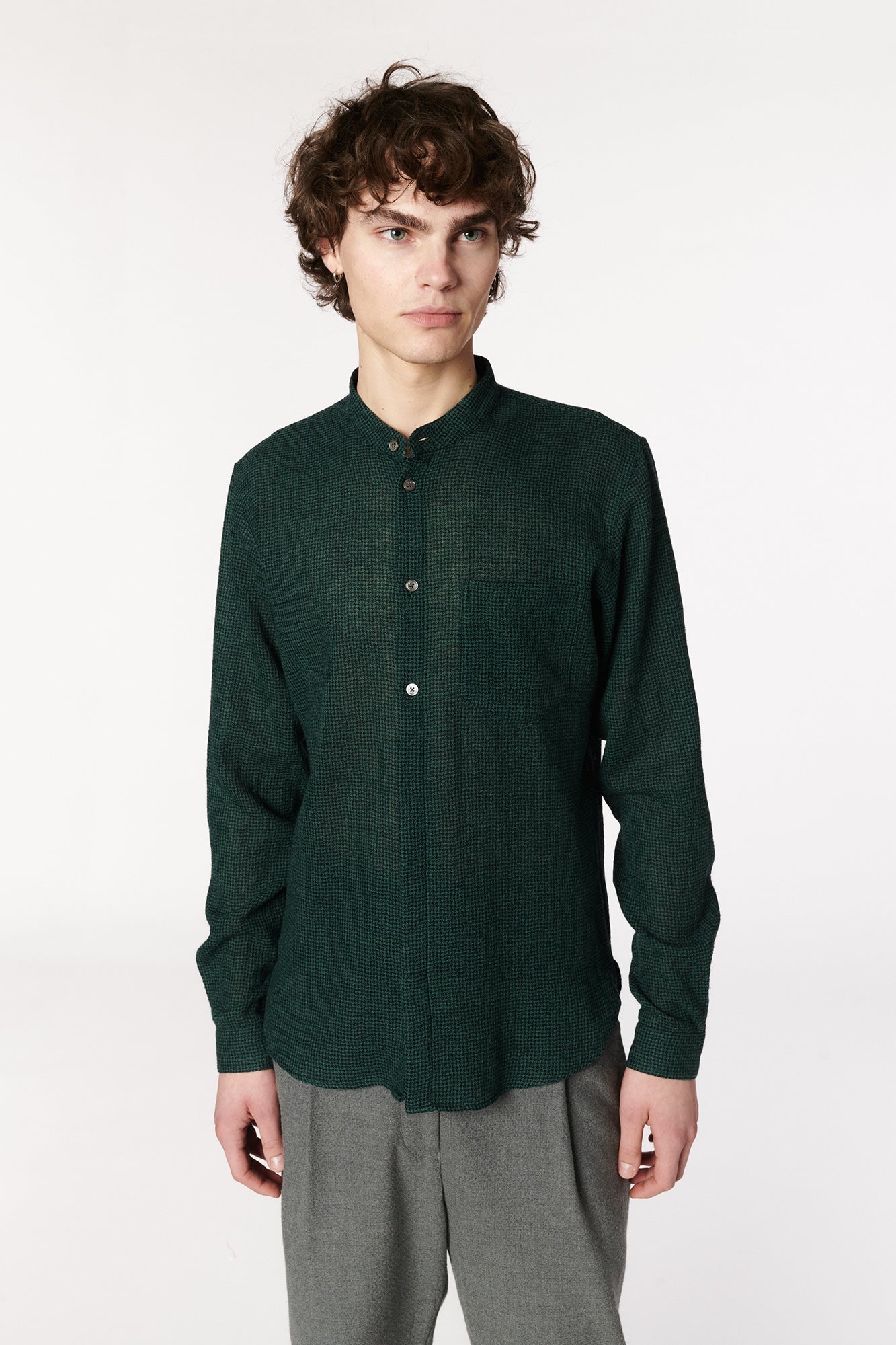 Zen Grandad Collar Shirt in the Japanese Pure Virgin Wool with