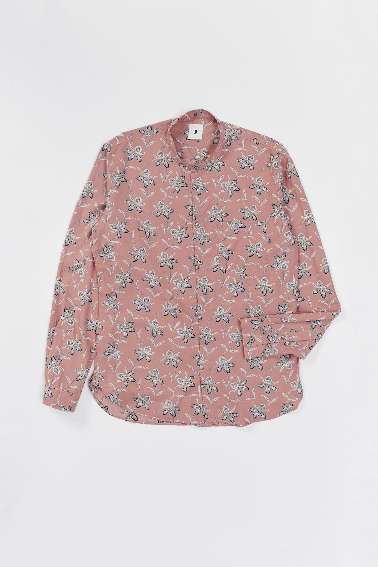 Zen Grandad Collar Shirt in a Smart Powder Pink Italian Printed Cotton