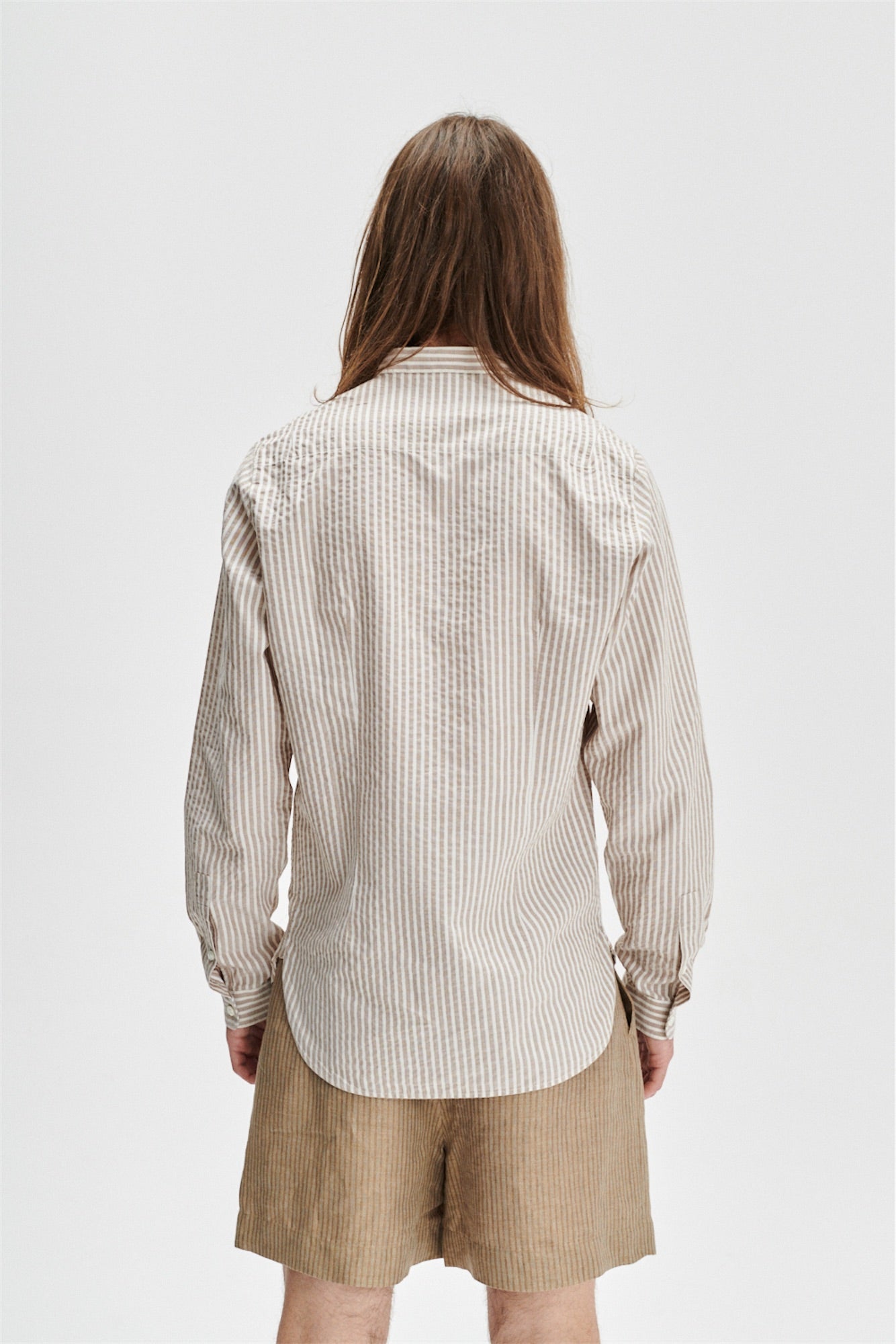 Zen Grandad Collar Shirt in a Beige Italian Cotton and Linen