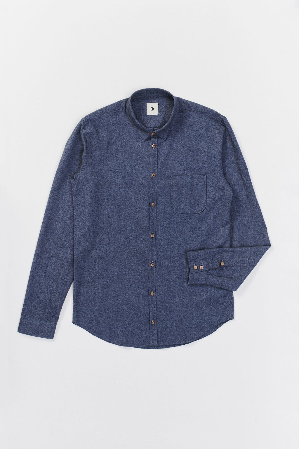 Proper Shirt in a Navy Blue Italian Brushed Soft Cotton Flannel with Wooden Buttons
