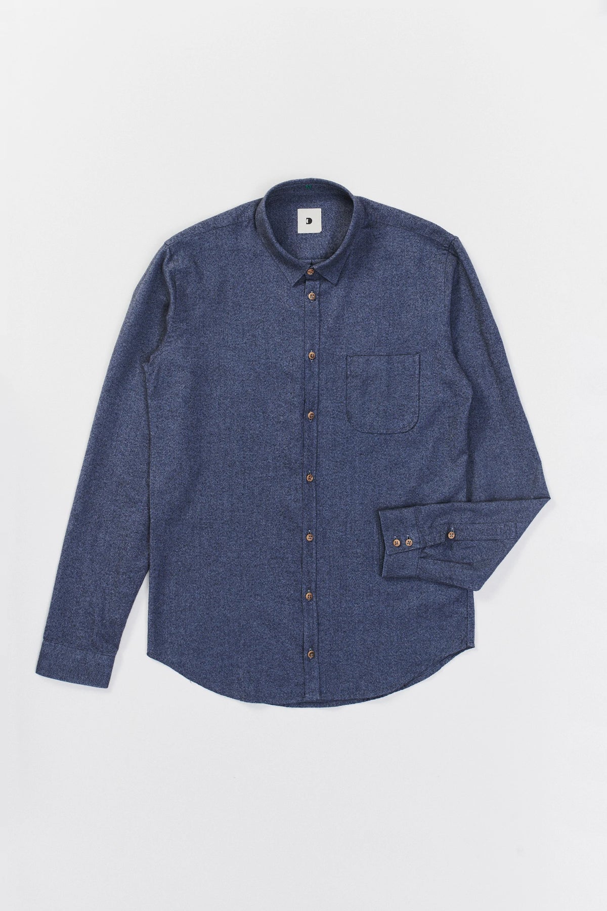 Proper Shirt in a Navy Blue Italian Brushed Soft Cotton Flannel with Wooden Buttons