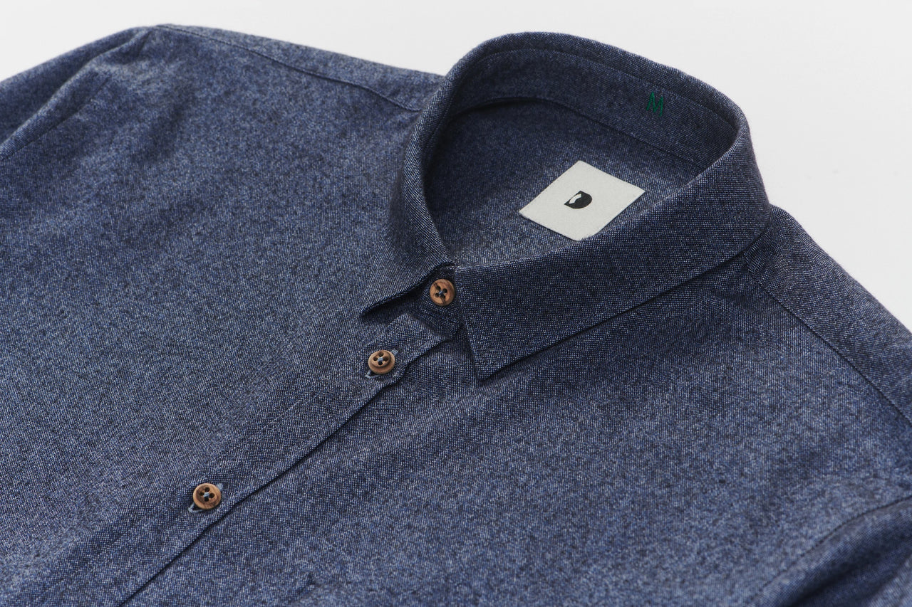 Proper Shirt in a Navy Blue Italian Brushed Soft Cotton Flannel with Wooden Buttons